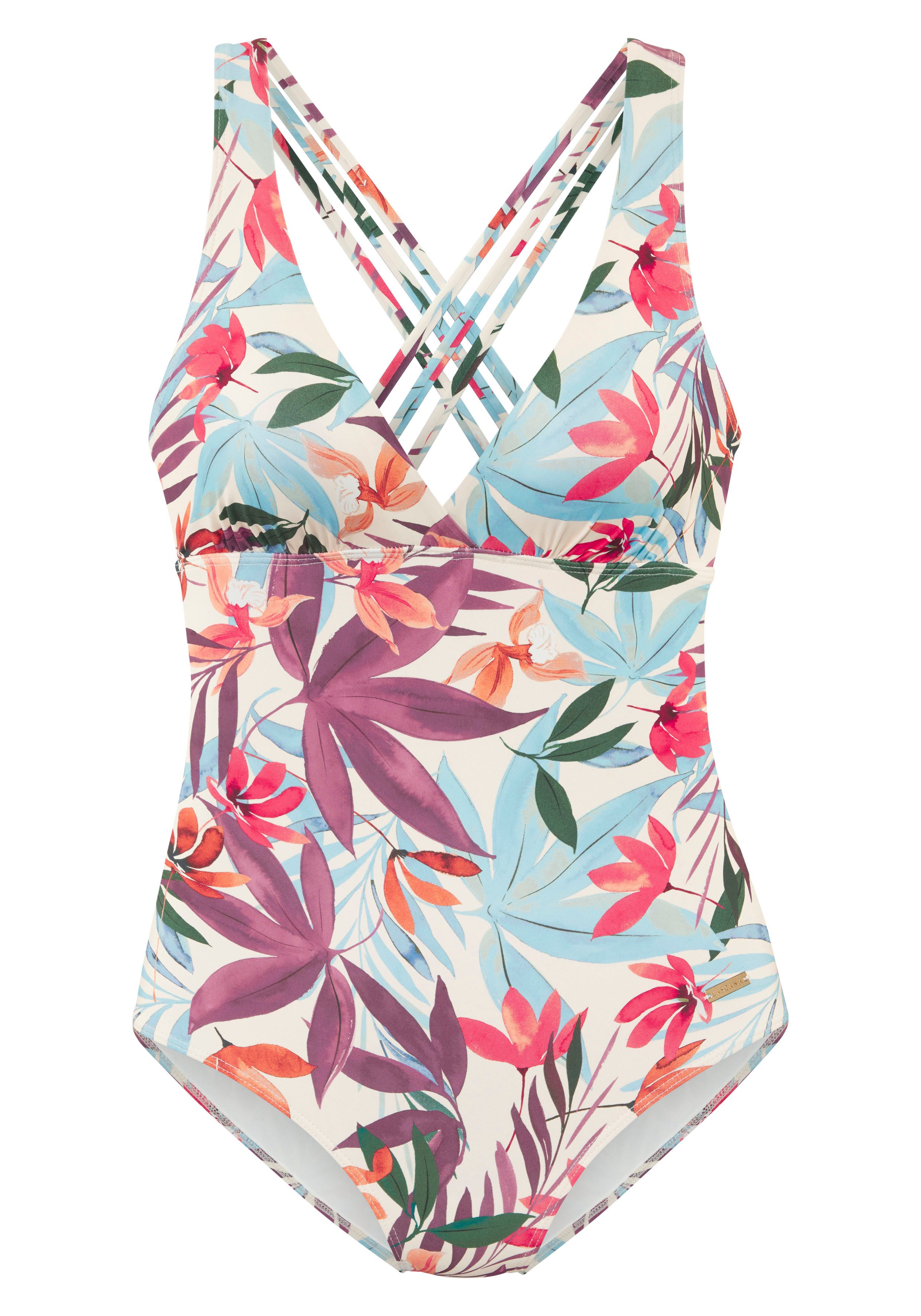 LASCANA Badeanzug Imani mit sommerlichem Blätterprint günstig online kaufen