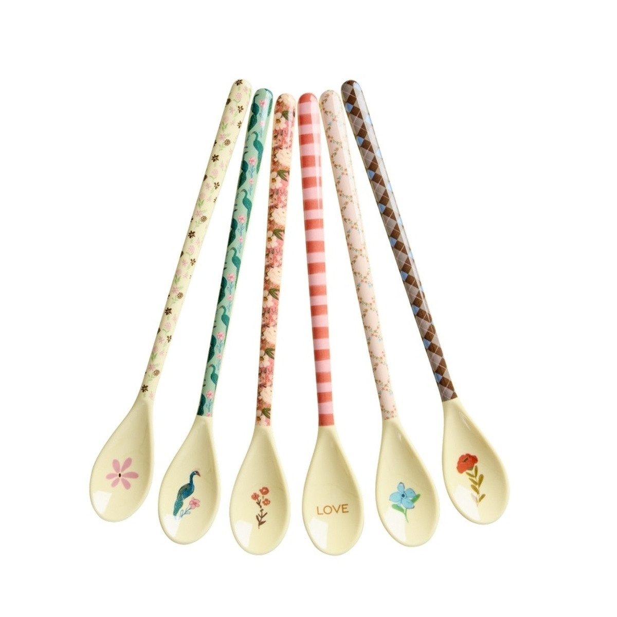 RICE A/S Kaffeelöffel Melamin Latte Ложки Set 6-teilig bunte Motive