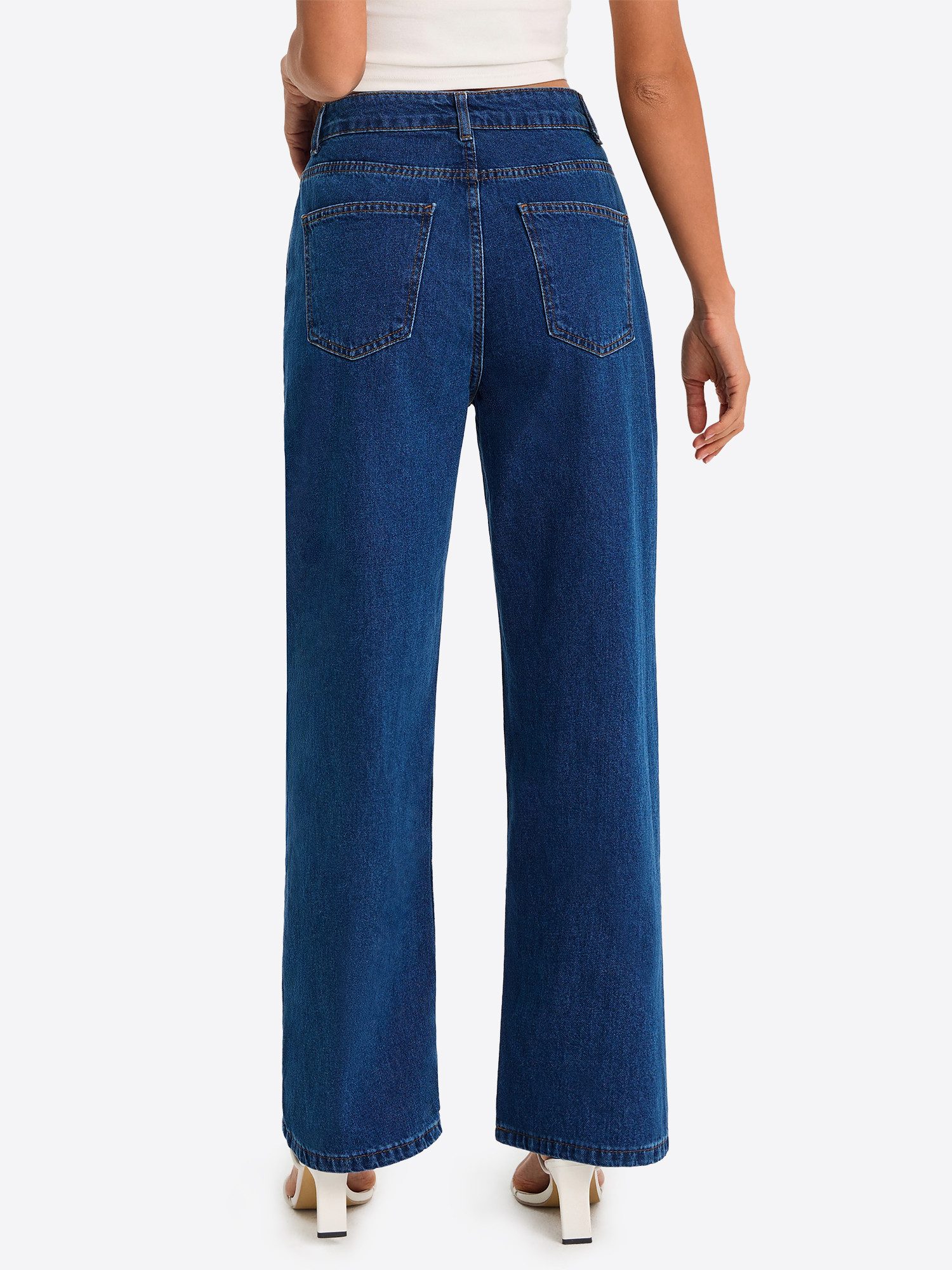 Imily Bela Gerade Jeans Damen High-Waist ausgestellt Jeans aus Baumwolle Denim (Packung, 1-tlg., 1per-Pack) 4-Pocket Style in Unifarbe