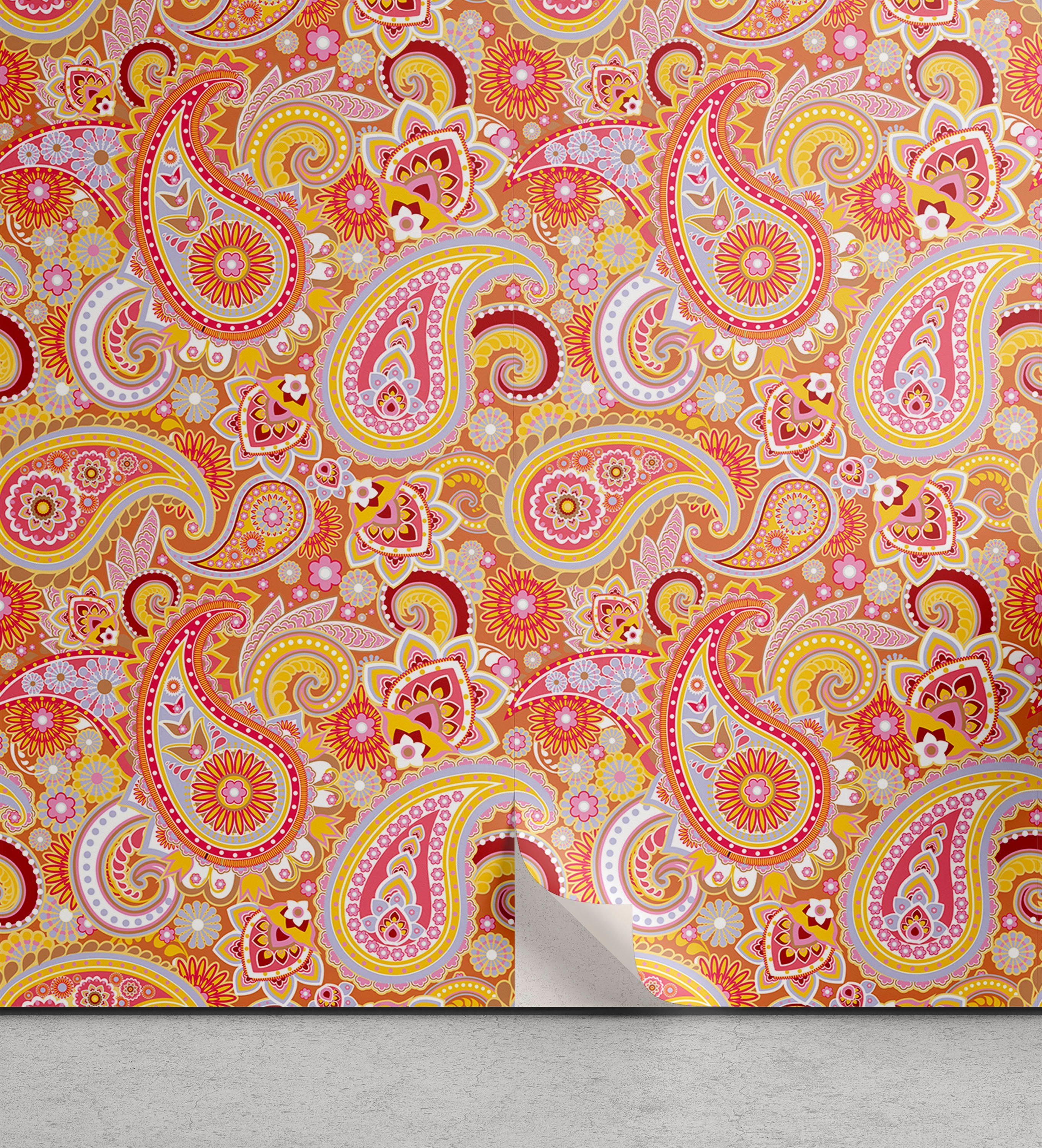 Abakuhaus Vinyltapete selbstklebendes Wohnzimmer Küchenakzent, Orange Paisley