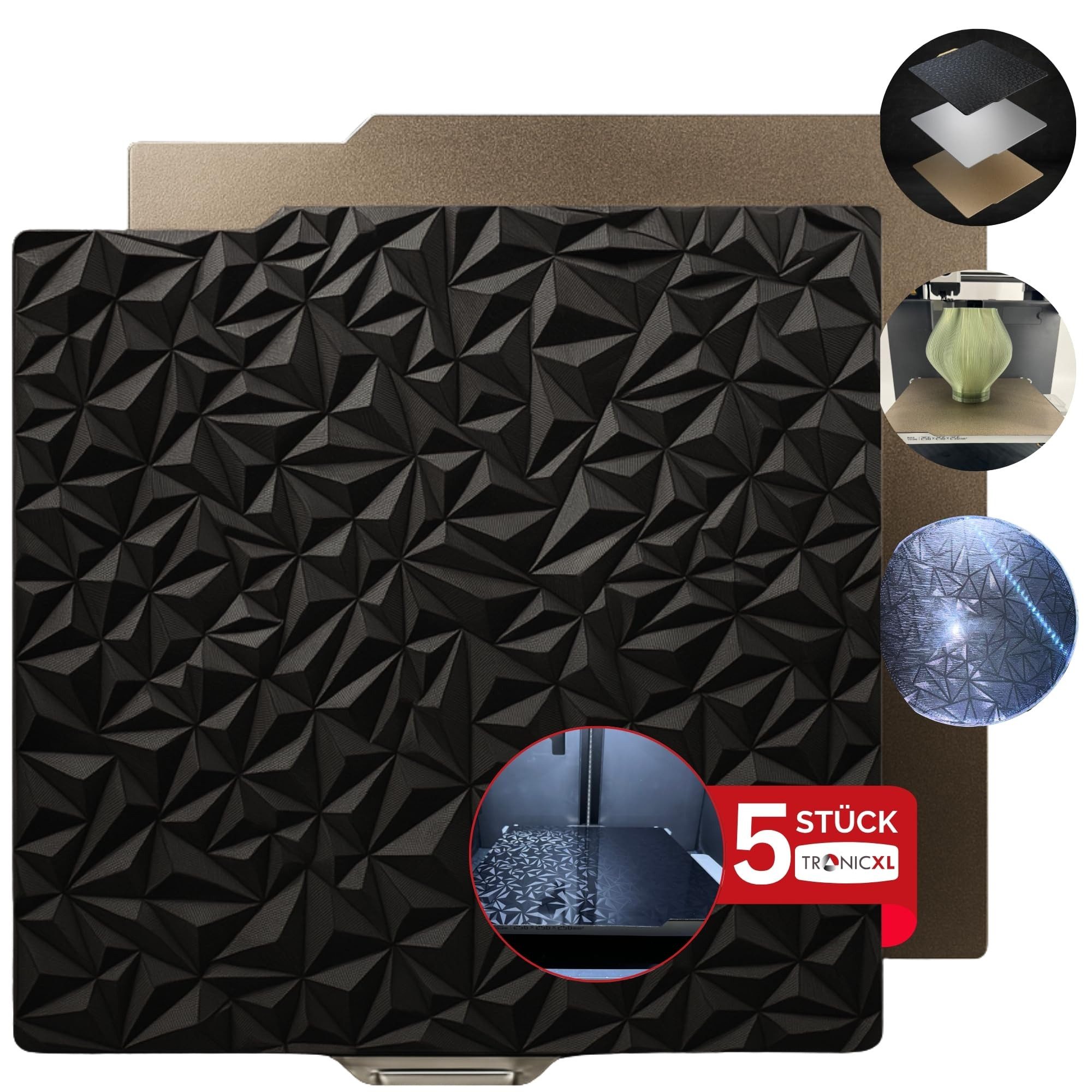 TronicXL 3D-Drucker 5 Stück für Bambulab Druckplatte TEXTUR PEI PEO für Bambu Lab Diamond, A1 P1P P1S X1 X1C 3D Drucker Platte