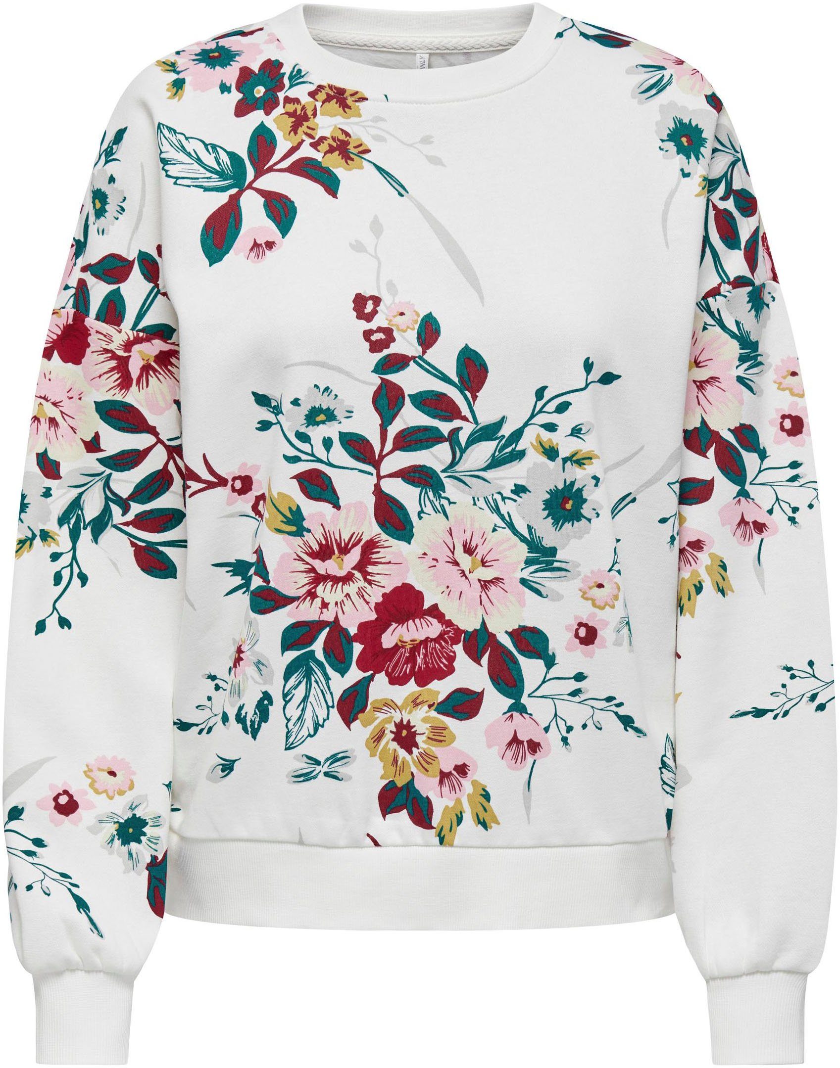 ONLY Sweatshirt ONLWANTED L/S AOP FLOWERS SWEAT NN Cloud Dancer AOP:Rose bouquet