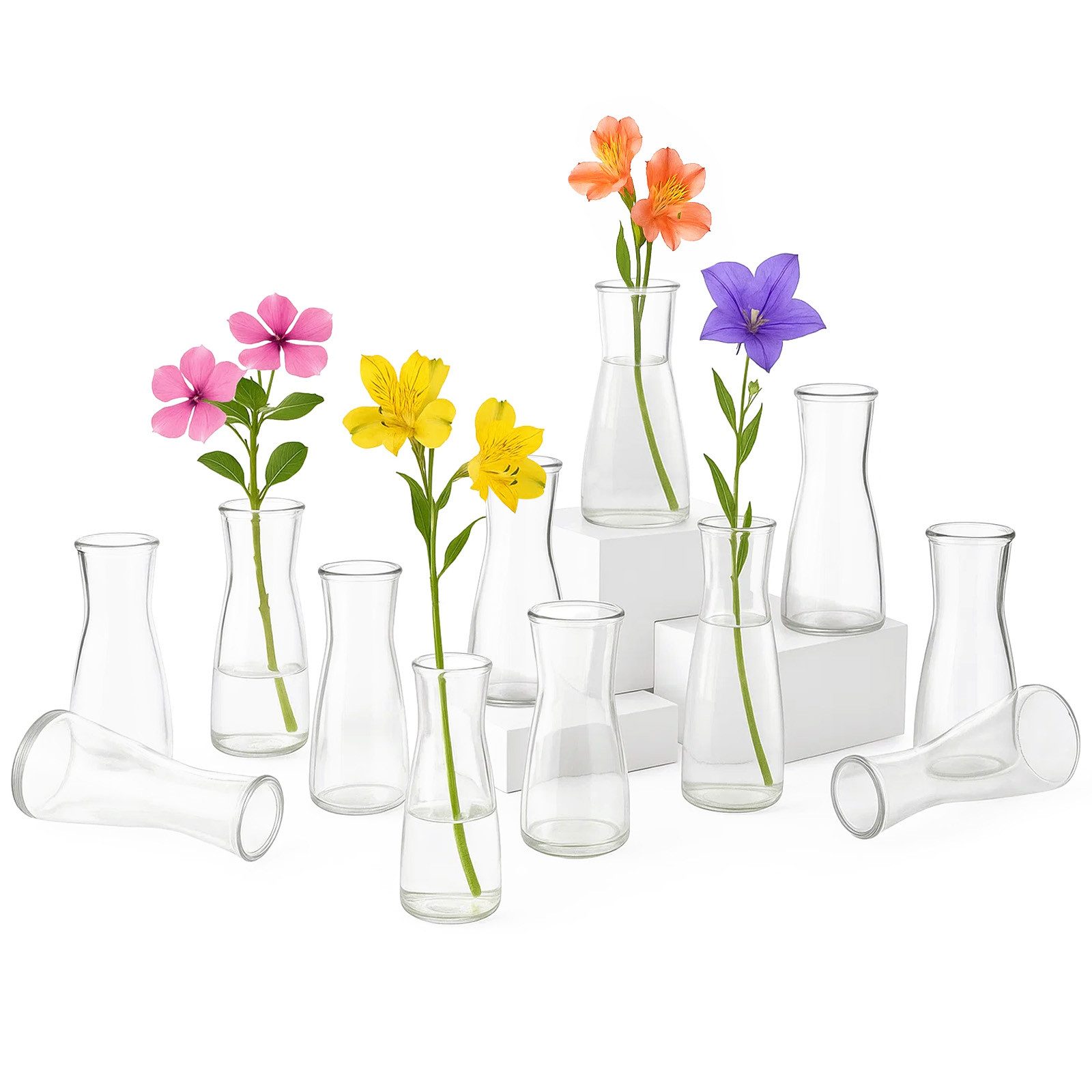 Youyijia Bodenvase 12/24er- Set Kleine Vasen für die Tischdekoration –kleine Glasvasen (12 St)