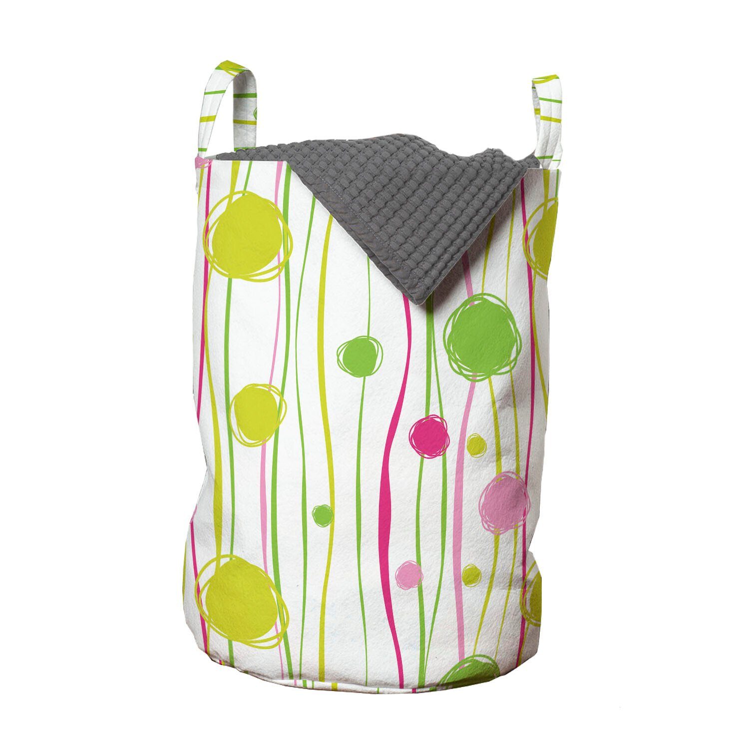Abakuhaus Wäschesäckchen Wäschekorb mit Griffen Kordelzugverschluss für Waschsalons, grün, Rosa, Doodle Stripes Dots
