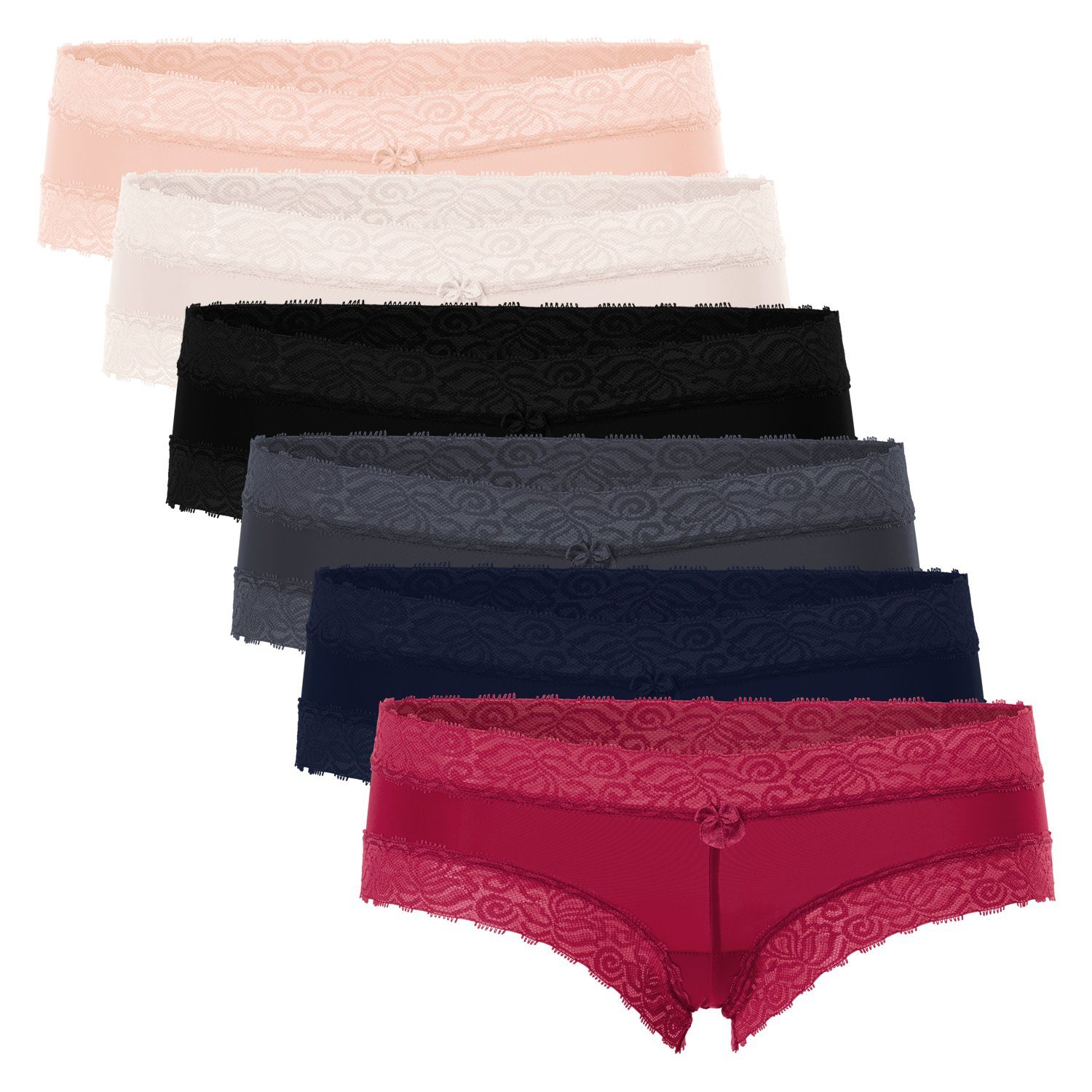 (6er Hipster Slip All Dessous Panty celodoro mit Pack) Panty colours Damen Spitze