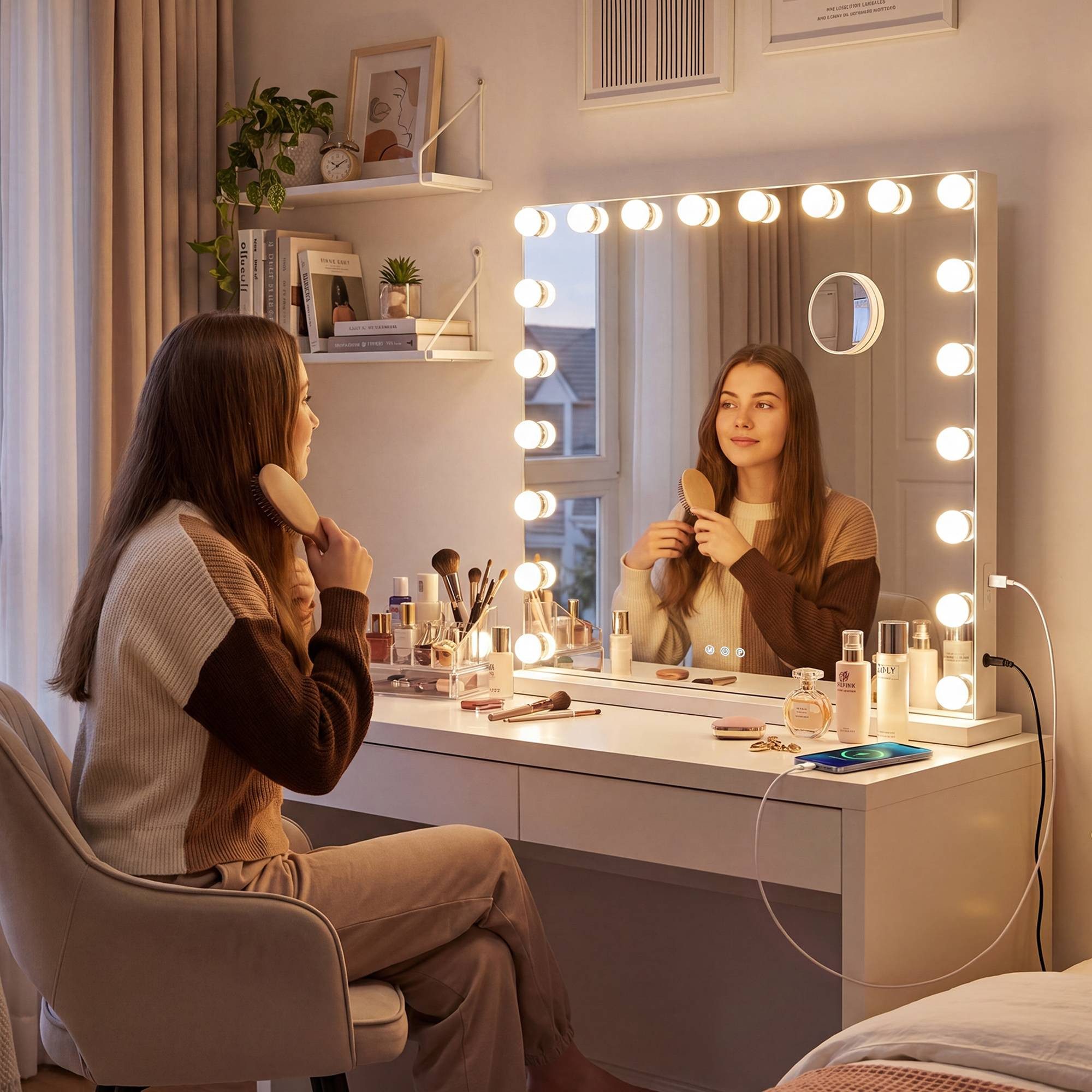 CLP Schminkspiegel Norlina (1er), Vergrößerungsglas, Bluetooth, LED, USB-Ports – Bild 4 von 5