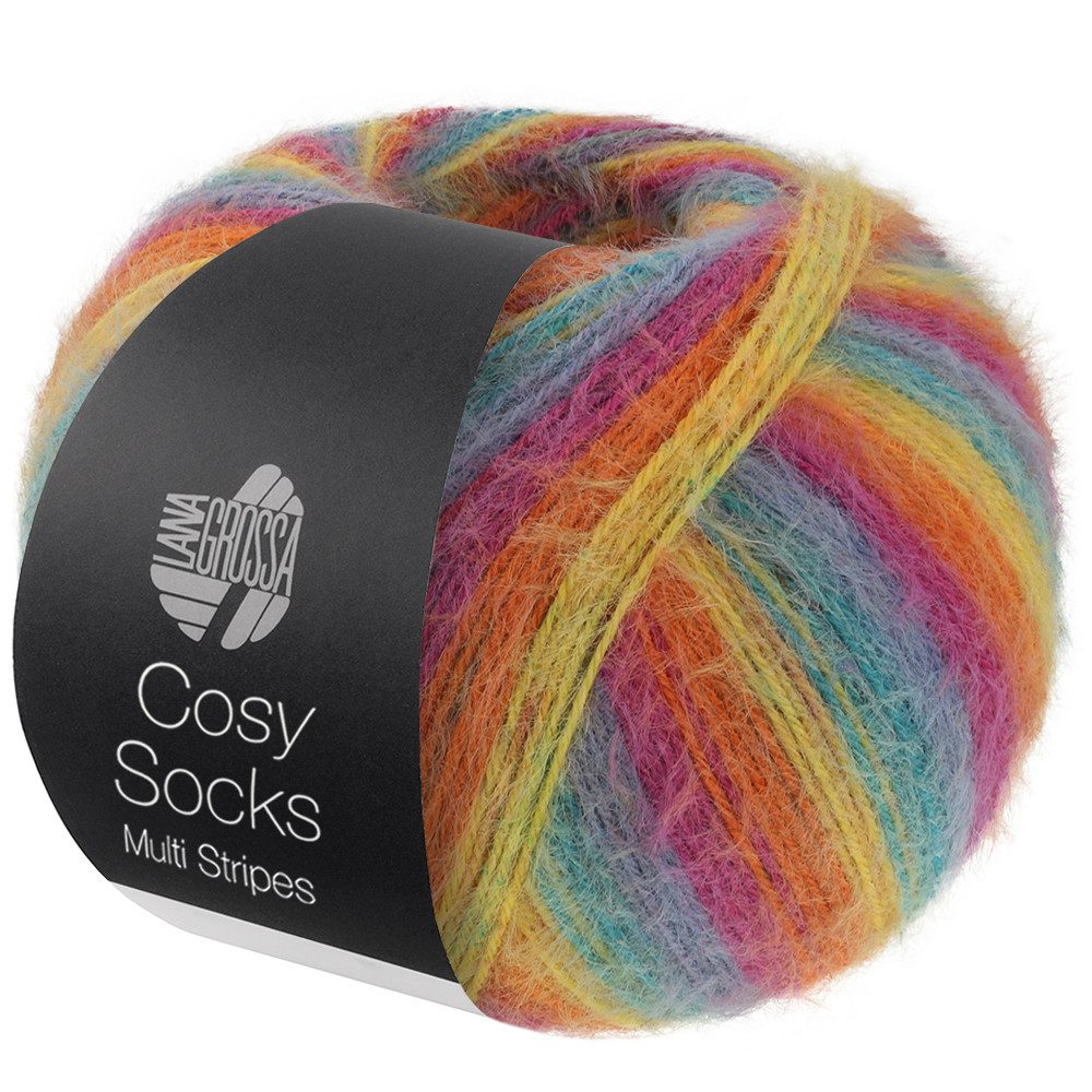 LANA GROSSA Meilenweit 100 g COSY SOCKS MULTI STRIPES Häkelwolle, 400 m (Flauschige Sockenwolle mit Merinowolle mit besonderem Druckeffekt, waschmaschinenfest), 100 g