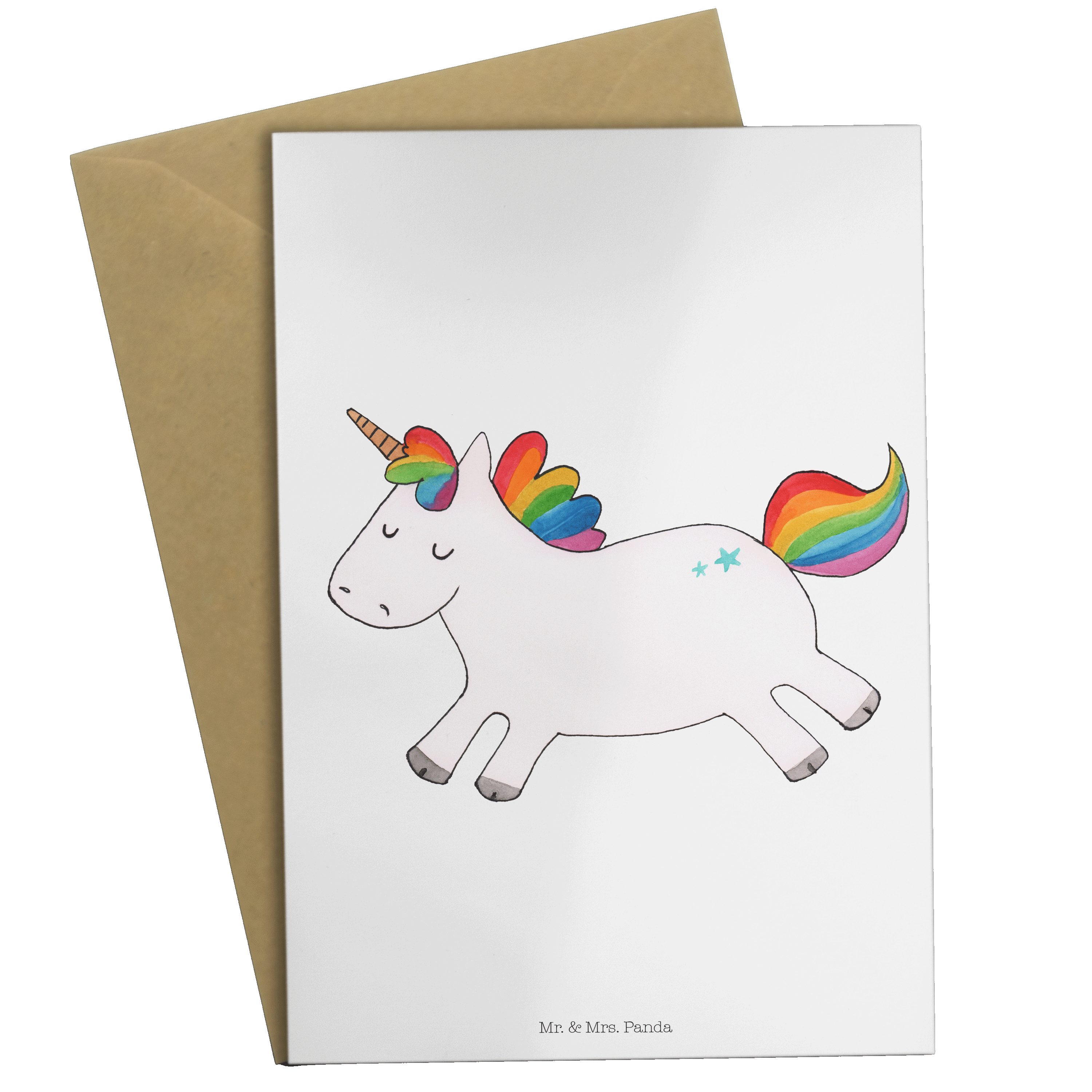 Mr. & Mrs. Panda Grußkarte Einhorn Happy - Weiß - Geschenk, Glückwunschkarte, Geburtstagskarte