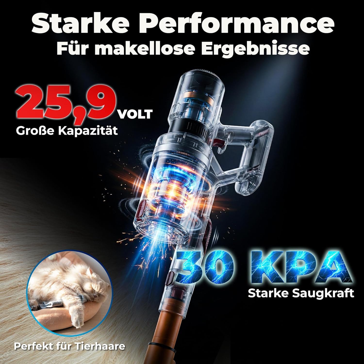 KLAMER Akku-Hand-und Stielstaubsauger 2-in-1 kabellos mit 60 Min Laufzeit, Handstaubsauger für Teppich, Har…, 460 W, beutellos, 2in1 Funktion, LED-Bodenkopfbeleuchtung, Wandhalterung, 3 Aufsätze