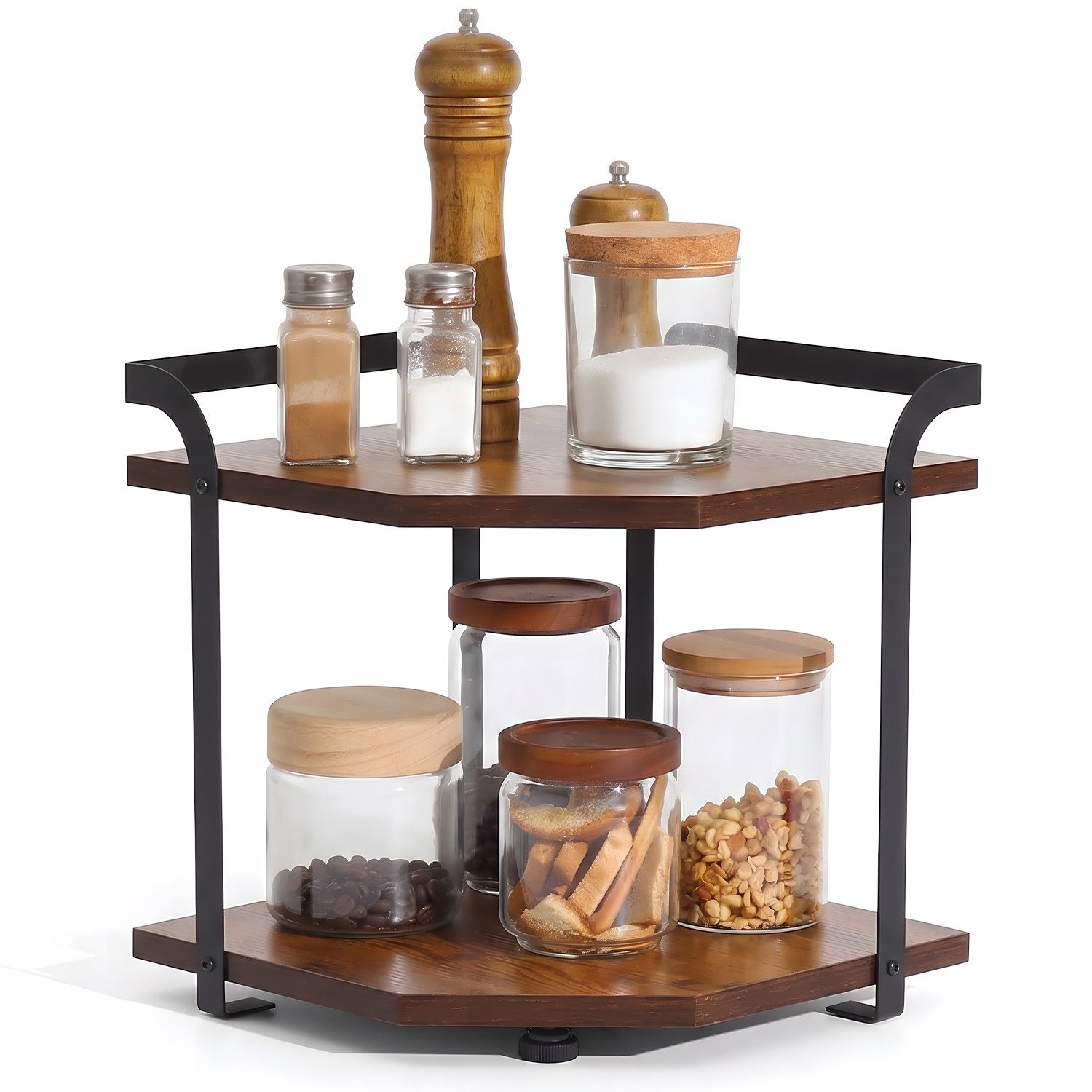 HEYHIPPO Küchenregal Eckregal 2 Ebenen 38×33×20 cm – Holzregal für Küche & Arbeitsplatte, Packung, Platzsparendes Eckregal– vielseitige Ablage für Gewürze & Tassen