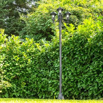 hofstein Außen-Stehlampe »Parco« Außenleuchte Kandelaber in antikem Look, ohne Leuchtmittel, Aluguss in Schwarz matt mit Milchglas-Scheiben, 3-armig, E27, IP44