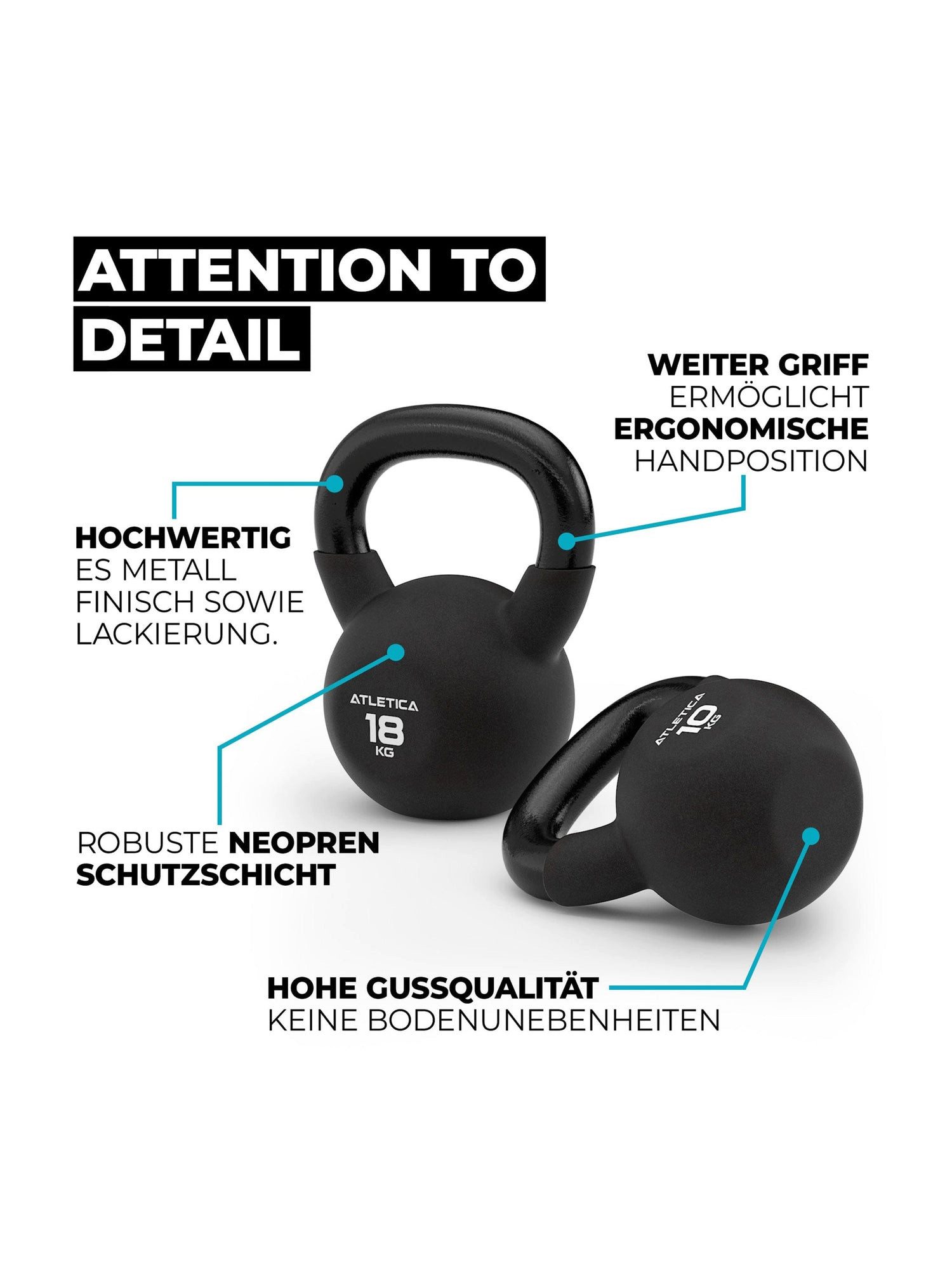 ATLETICA Kettlebell 4kg-32kg, TÜV geprüft auf Schadstoffe