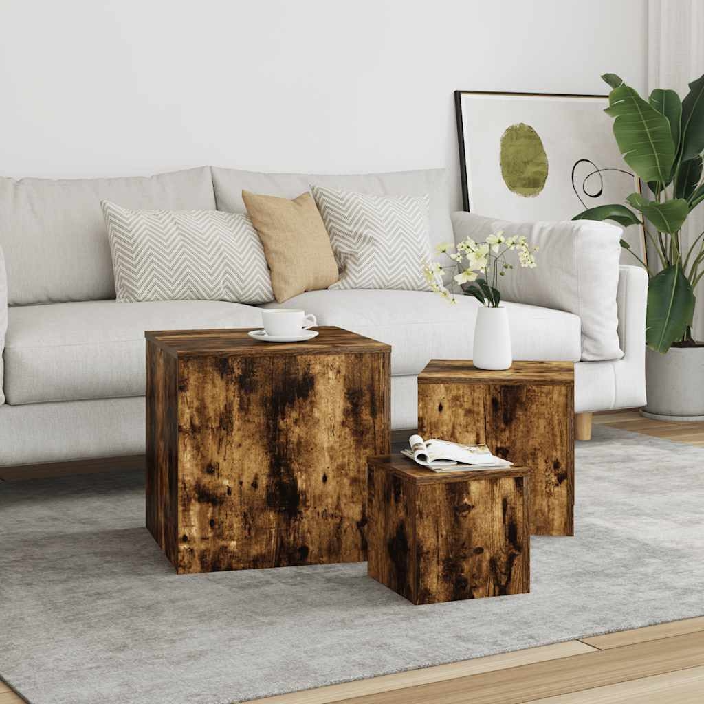 furnicato Couchtisch Beistelltische Set 3-teilig in Räuchereiche 45x45x45 c günstig online kaufen