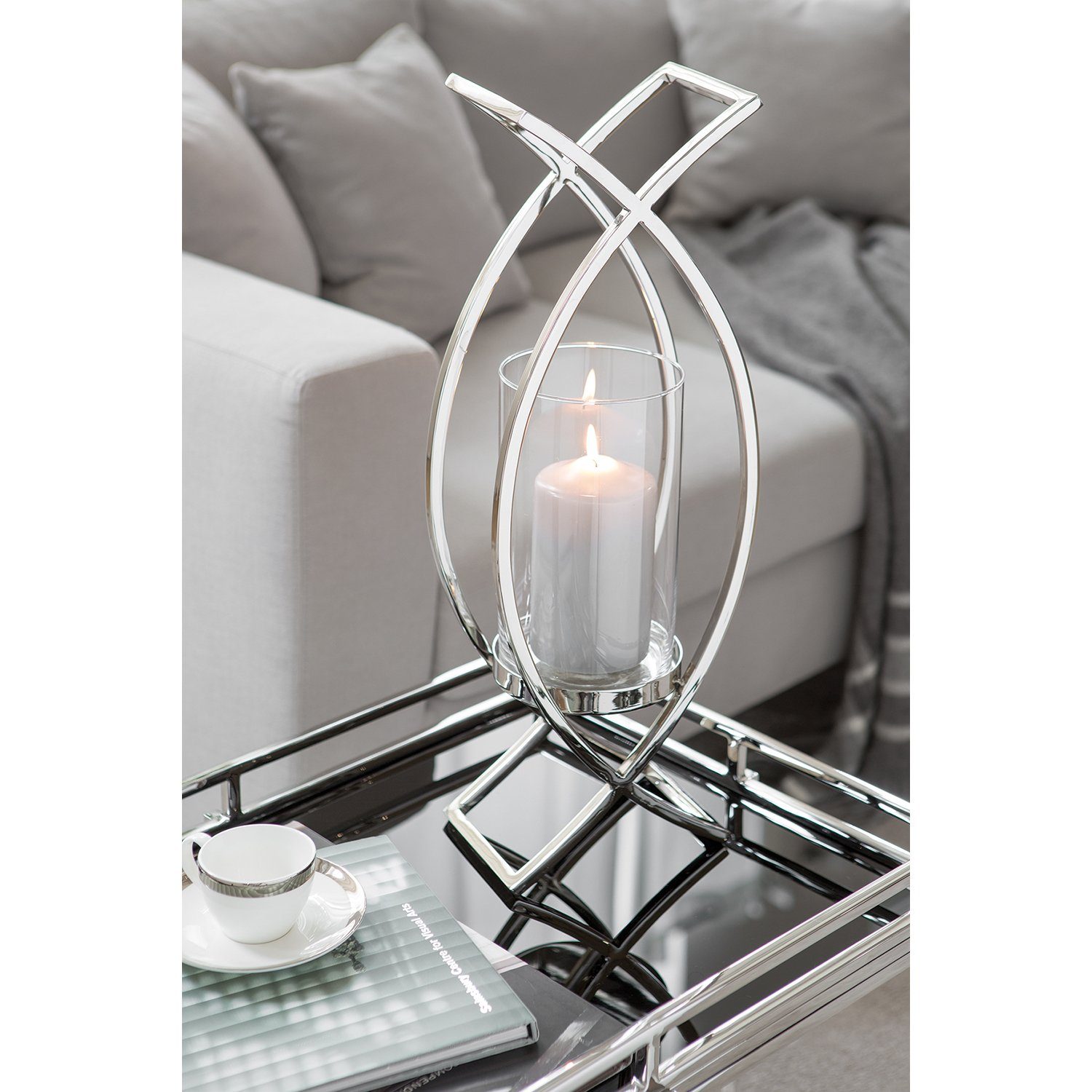 Glaseinsatz), - - outdoorgeeignet x silber Maddox H.54cm (Edelstahlkorpus Edelstahl - Windlicht B.13,5cm mit Glas Fink Windlicht /