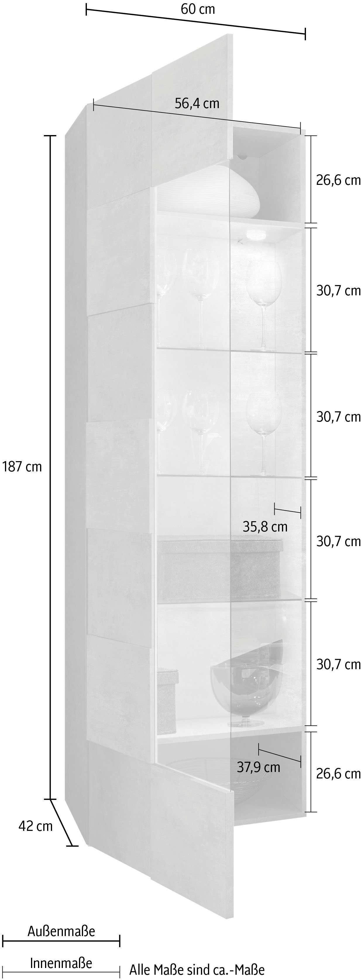 LC Dama grifflos Beton-Optik | Vitrine Beton-Optik Vitrine