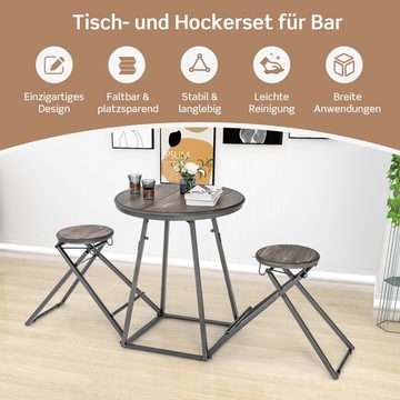 COSTWAY Bartisch, Set mit 2 Barhockern, 2 Personen, klappbar, Metallrahmen