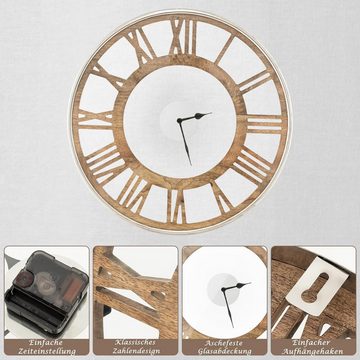 KOMFOTTEU Wanduhr (Vintage Uhr mit römische Ziffern, Funkuhr)