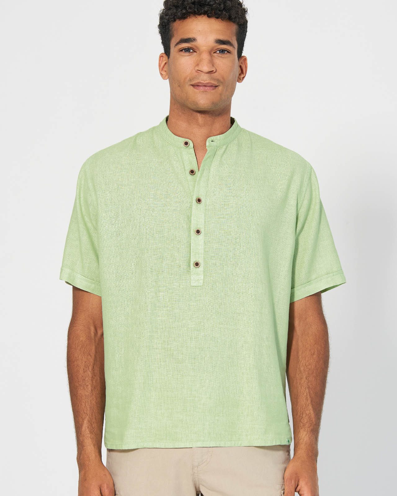 HempAge Langarmhemd Stehkragen Kurzarmhemd aus Hanf & Biobaumwolle Casual Fit