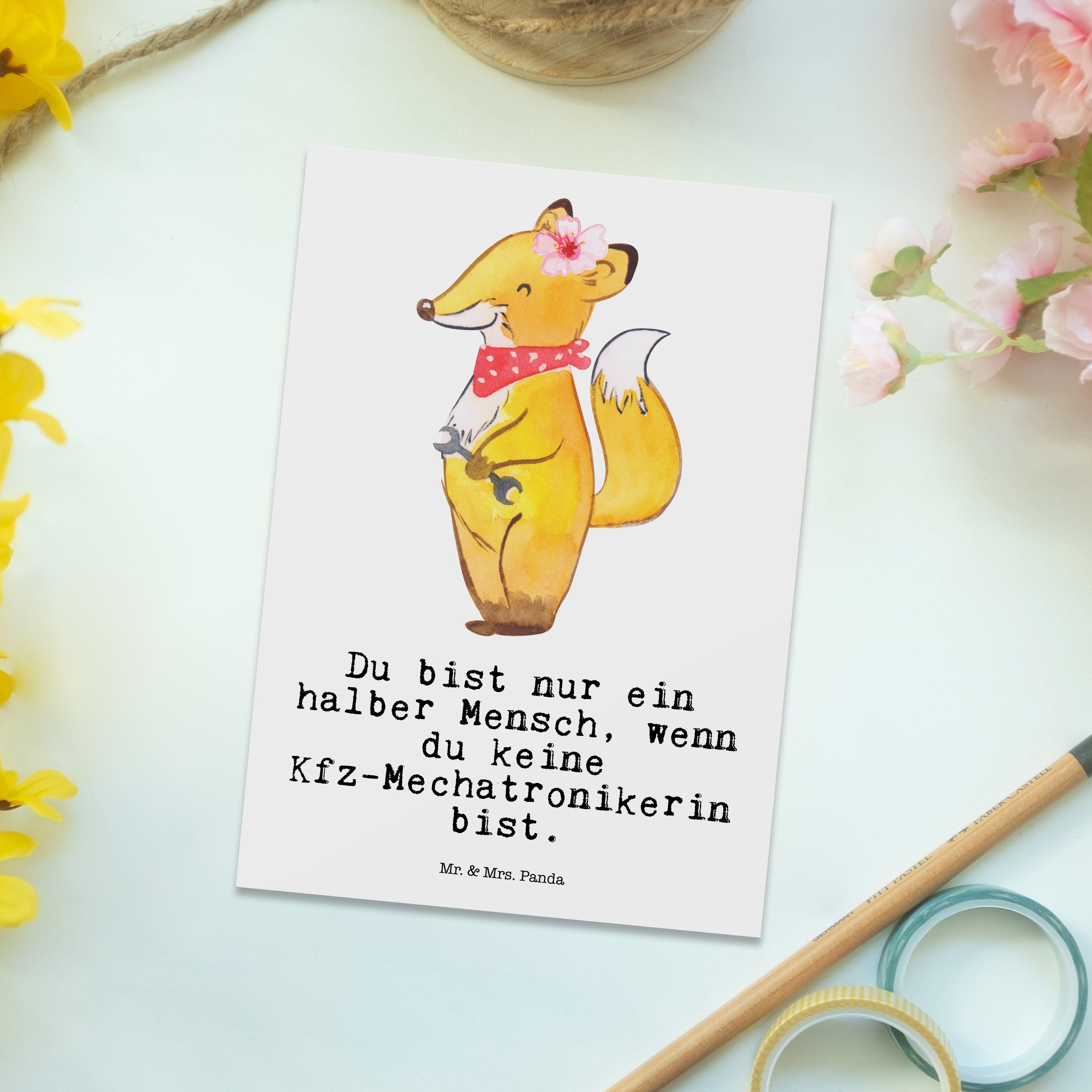 Weiß Mrs. Mr. Geburtstags & Postkarte - - Kfz-Mechatronikerin Panda Abschied, mit Herz Geschenk,