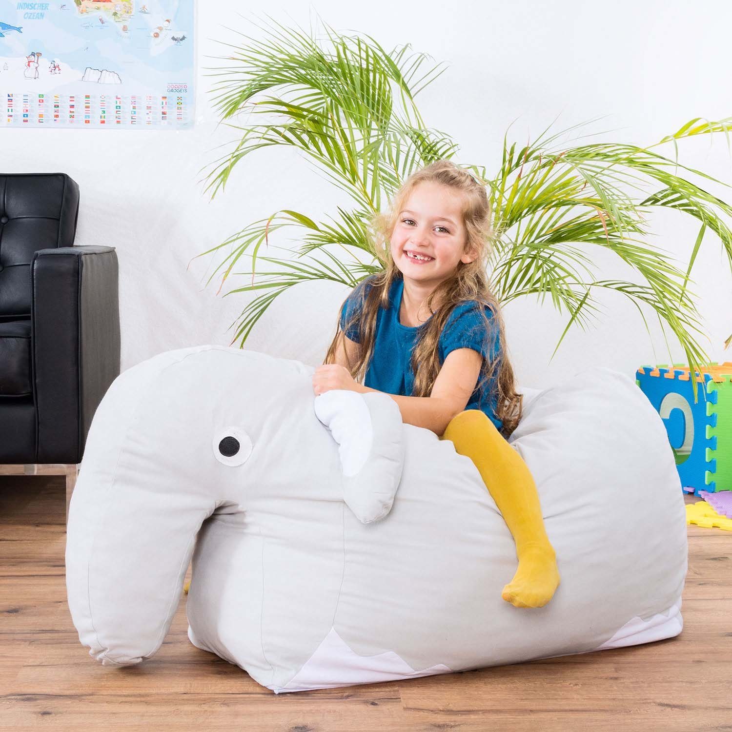 Smoothy Sitzsack Kindersitzsack Tierform Kindermöbel), (Sitzkissen Baumwollbezug Elefant Kinder, Sitzkissen für