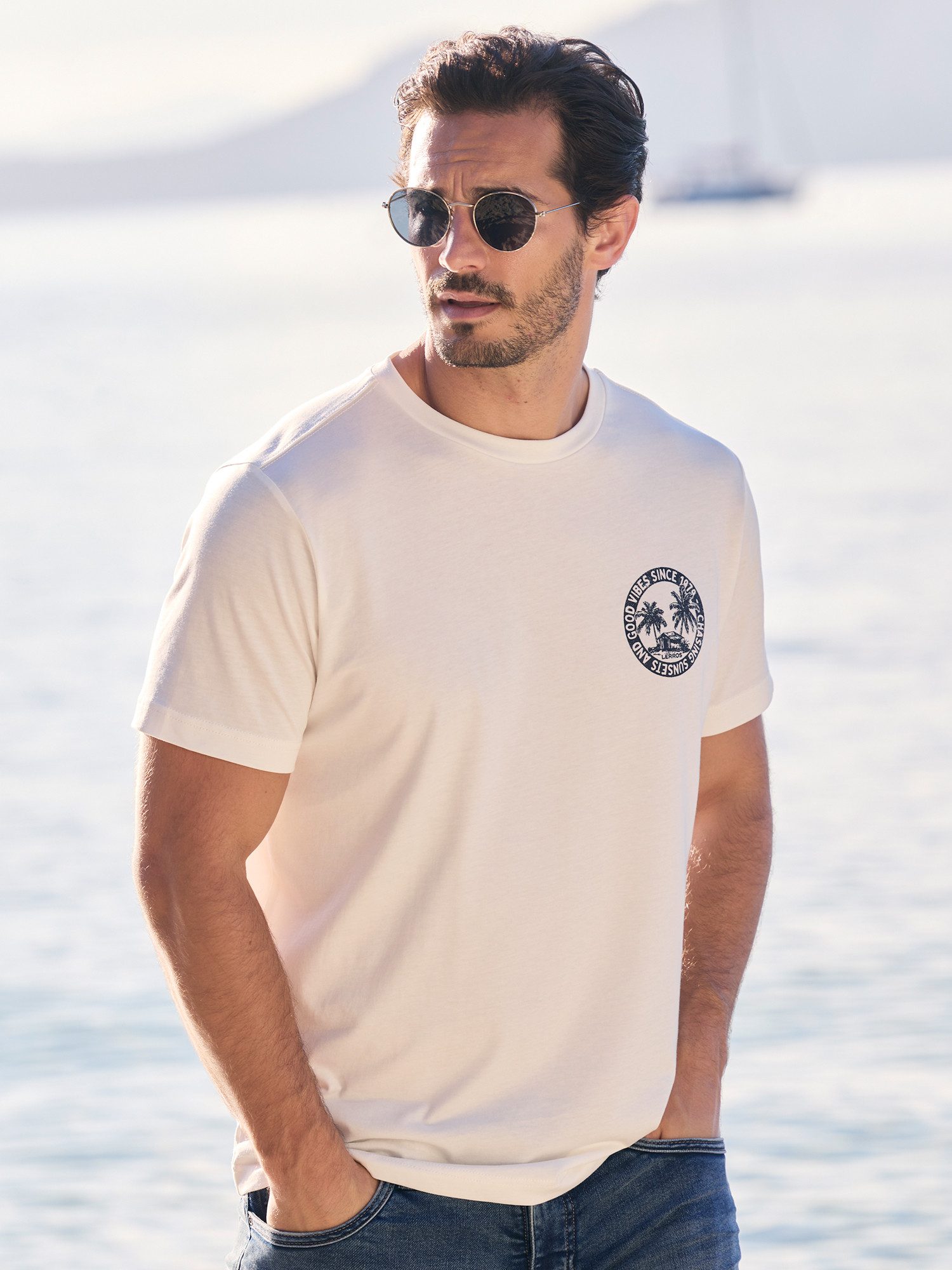 LERROS T-Shirt Lässiges, unifarbenes T-Shirt aus reiner Baumwolle mit Print