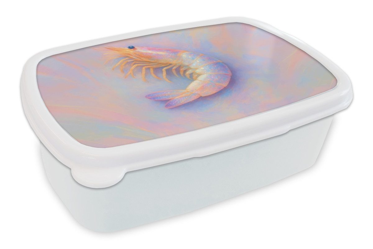 MuchoWow Lunchbox Garnele - Subtile Struktur - Blau - Rosa, Kunststoff, (2-tlg), Brotdose Schule oder Arbeit, Brotbox für Kinder und Erwachsene