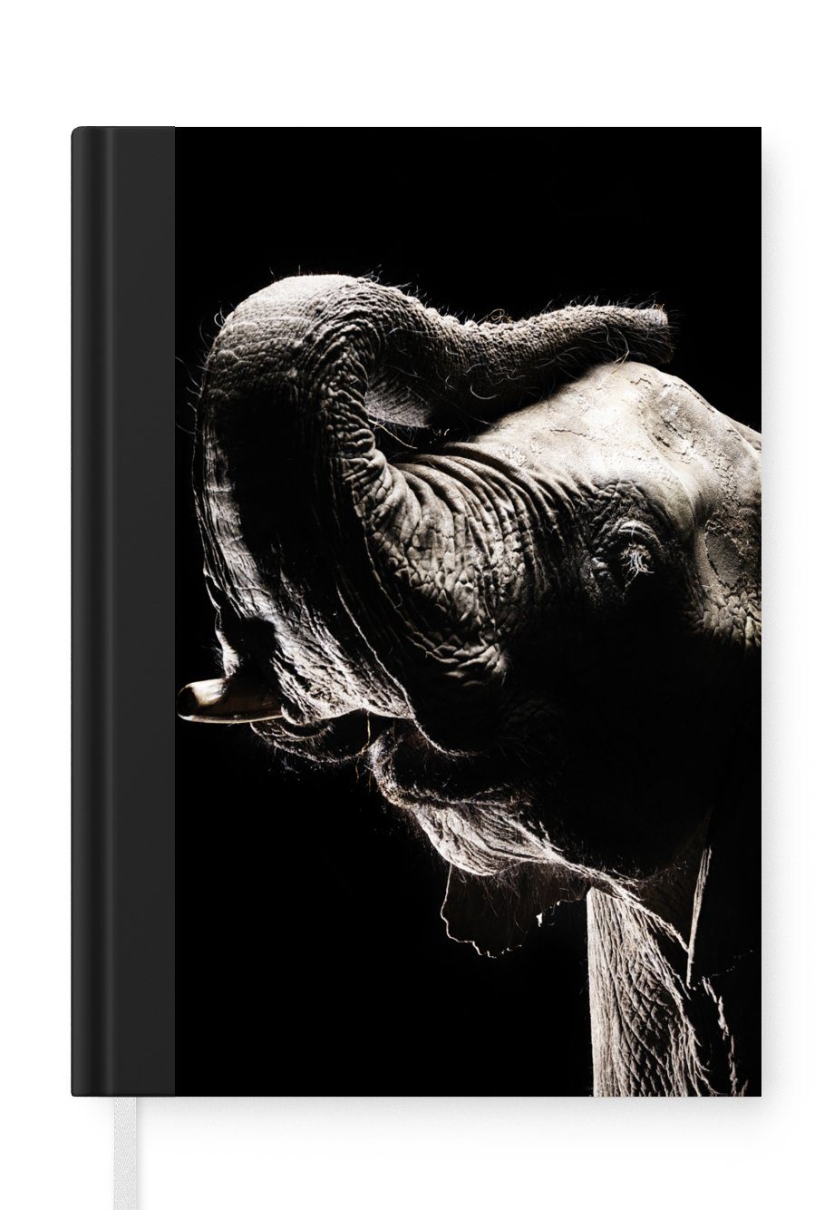 MuchoWow Notizbuch Elefant - Schwarz - Tiere - Porträt, Journal, Merkzettel, Tagebuch, Notizheft, A5, 98 Seiten, Haushaltsbuch