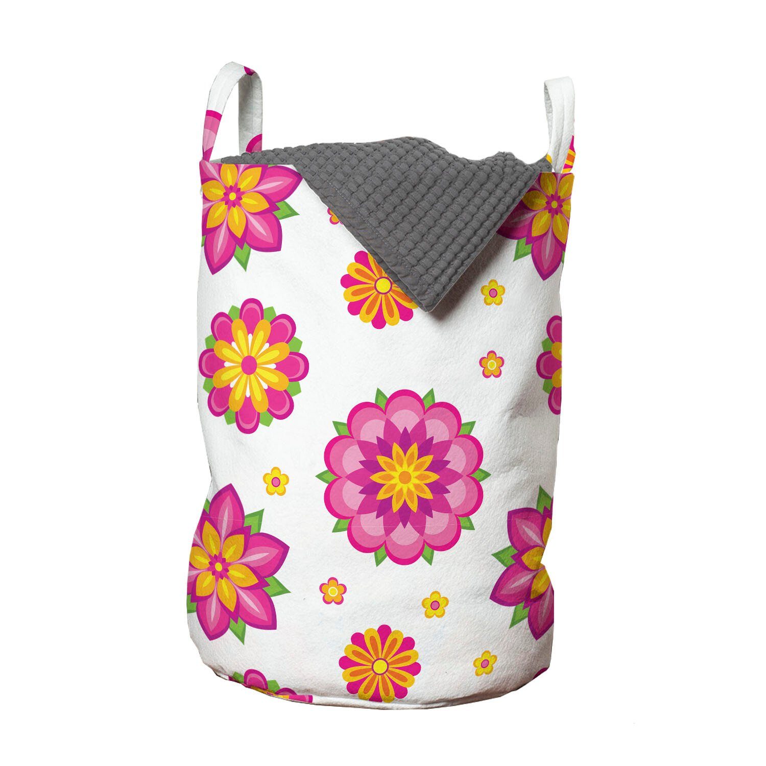 Abakuhaus Wäschesäckchen Wäschekorb mit Griffen Kordelzugverschluss für Waschsalons, Orange und Rosa Blumen-Blüte