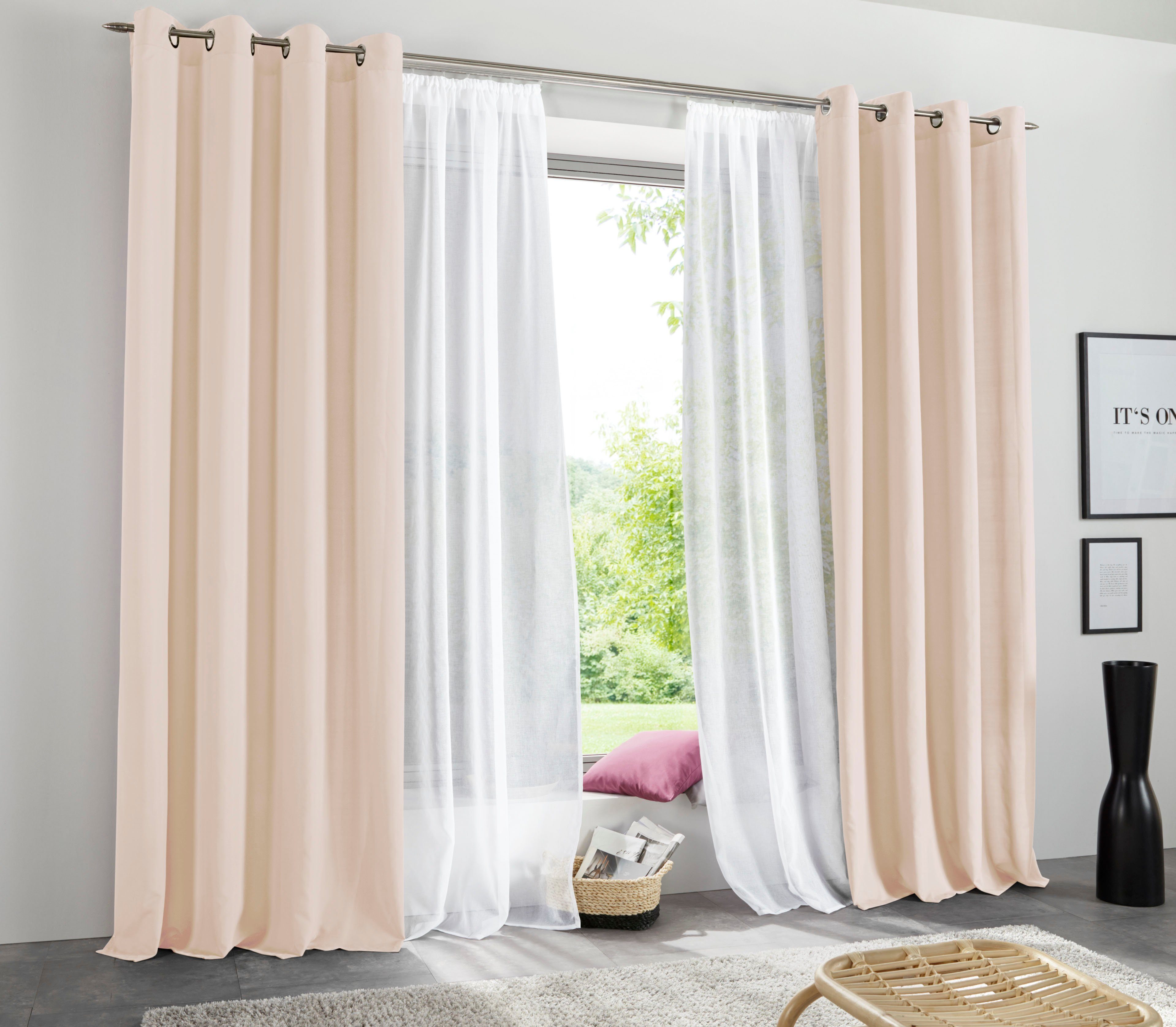 my home Vorhang Raja, Ösen (2 St), blickdicht, Polyester, 2er-Set, Bestseller, einfarbig, modern, pflegeleichte Mikrofaser