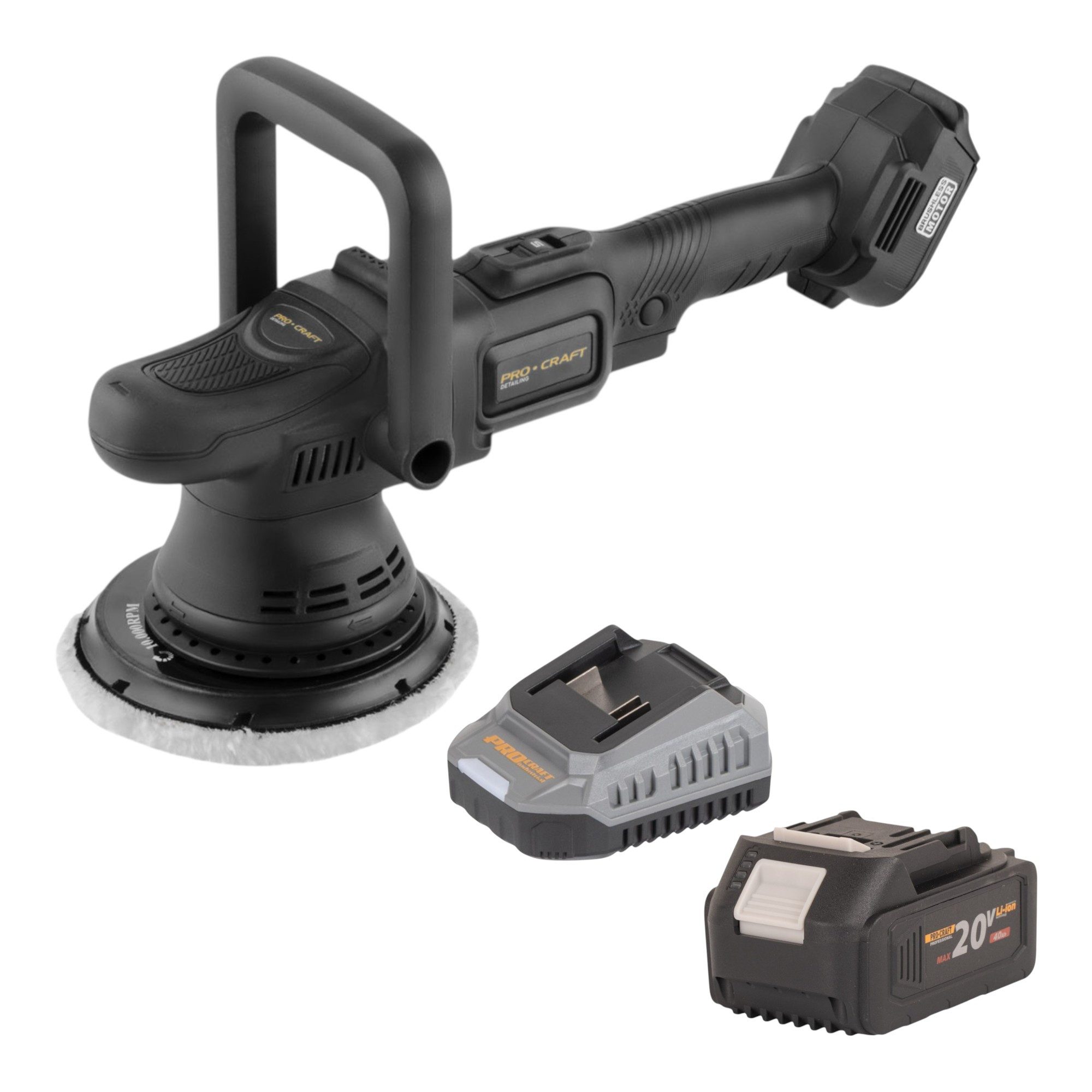 PRO CRAFT Akku-Poliermaschine PM22bb Akku Poliermaschine 20 Volt 150 mm + 1x Akku 4,0 Ah + Ladegerät