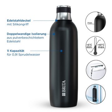 BRITA Wassersprudler Flasche sodaTRIO, isolierte & doppelwandige Premium Edelstahl Flasche, 1l