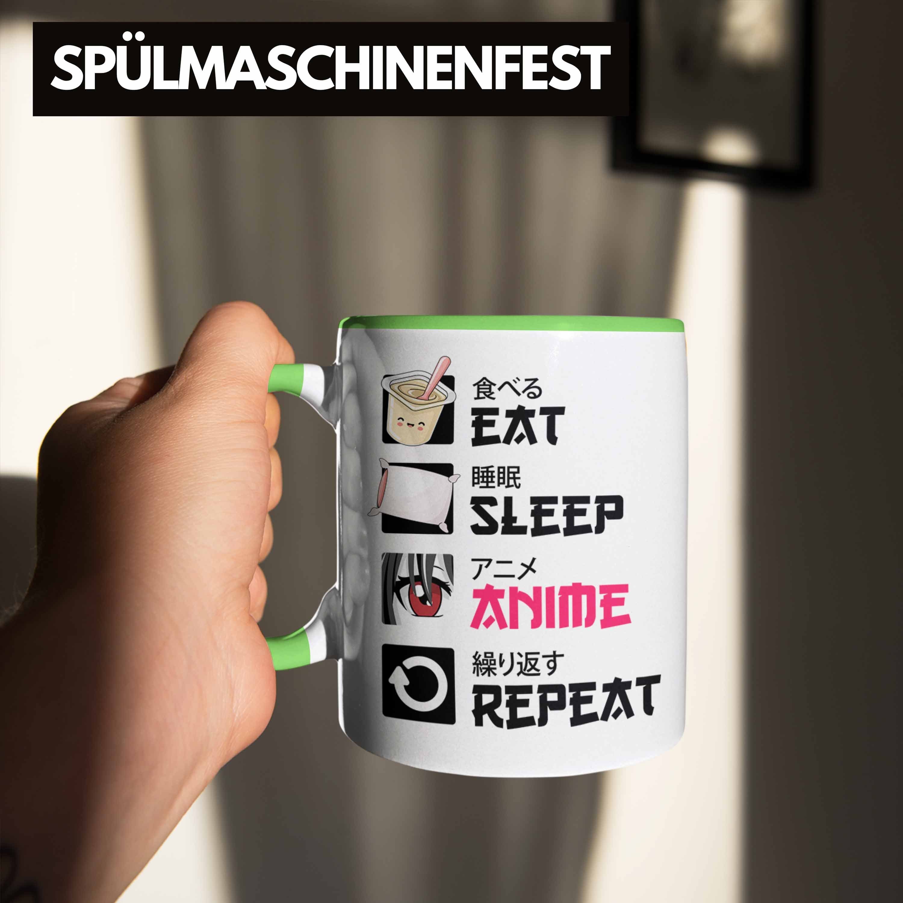 Trendation Tasse Anime Geschenke Trendation Geschenk Kaffeetasse Tasse Spruch - Eat Sleep Deko Grün
