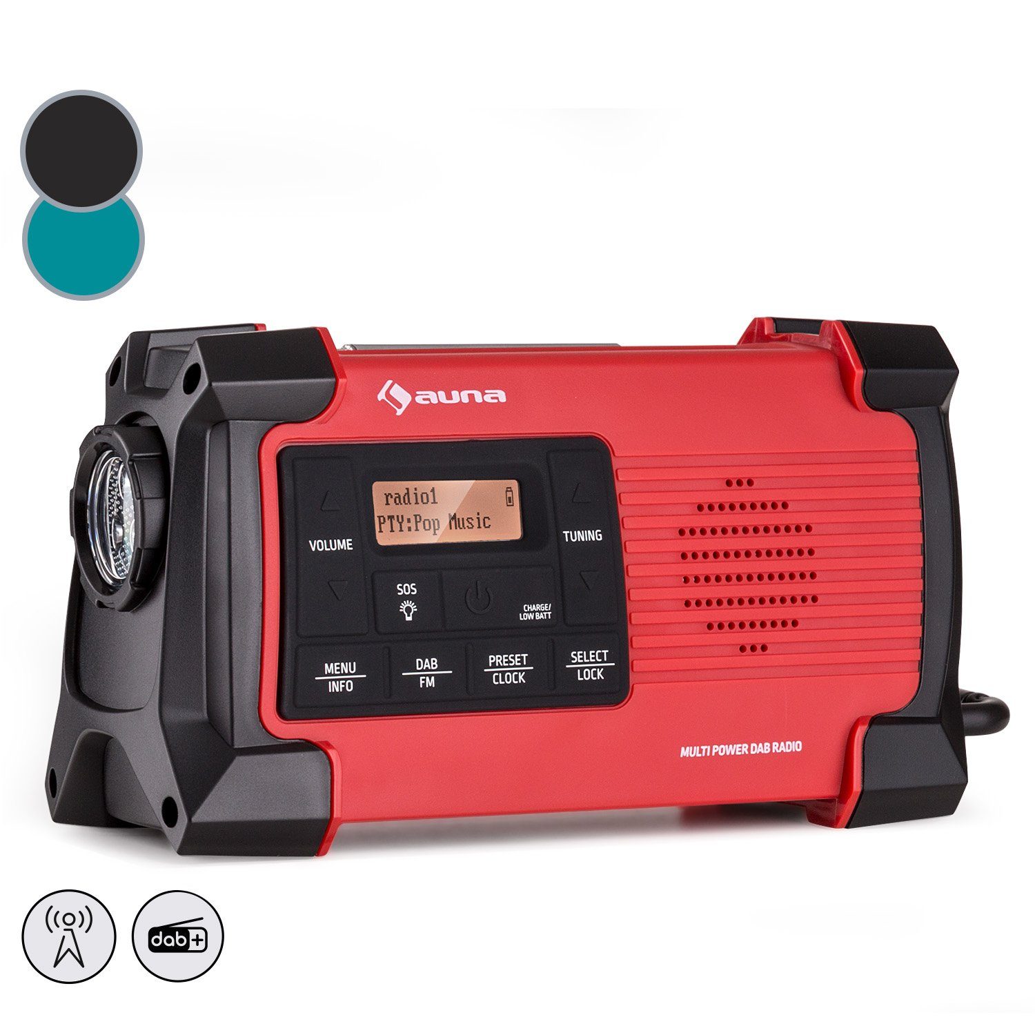 Auna Patagonia DAB+ Radio (DAB / DAB+ und FM-Radio, Outdoor Radio Solar Akku -Aufladung) Rot