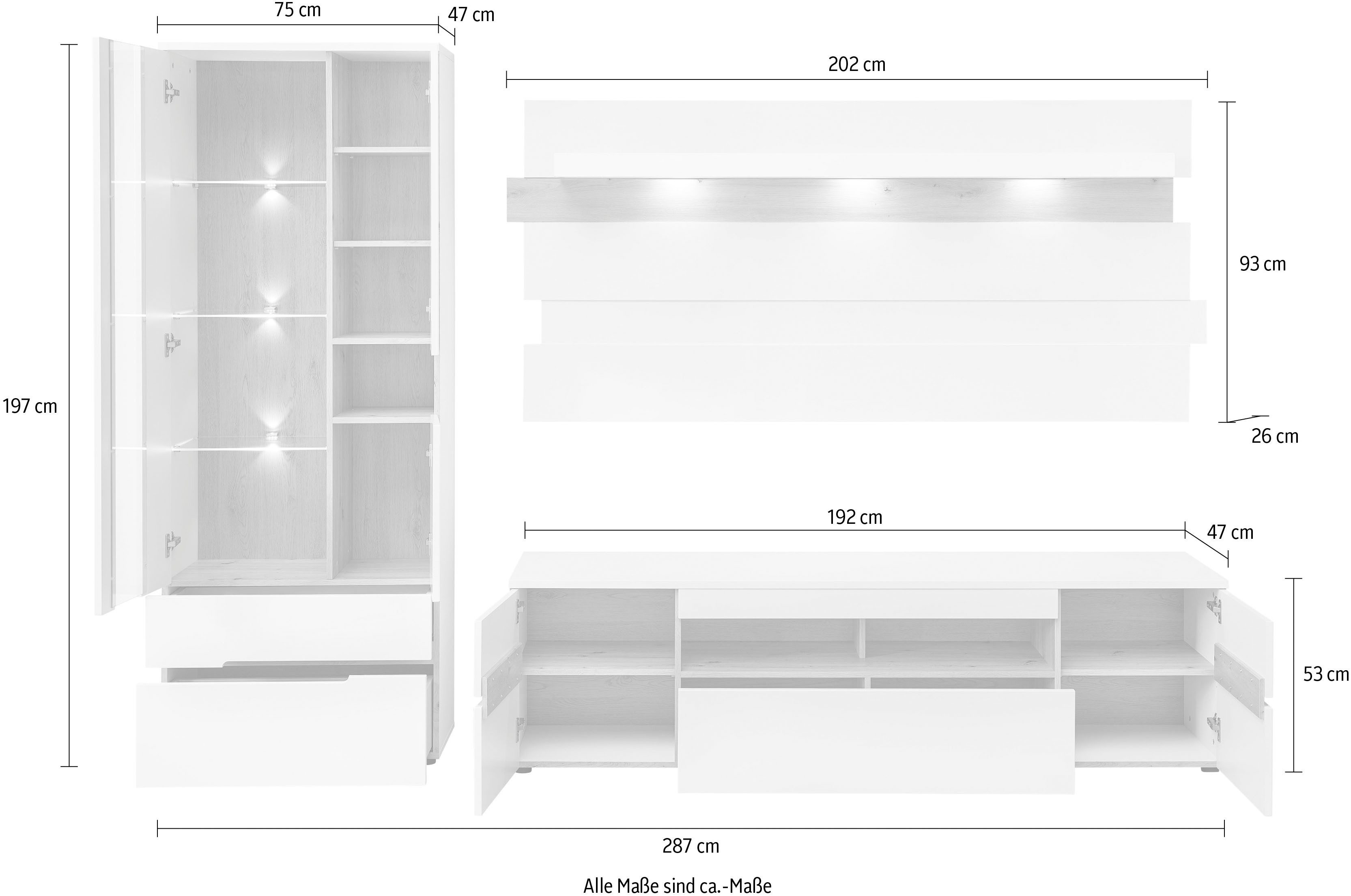 Innostyle Wohnwand Memphis Wohnwand, 287x197x47cm (B/H/T)