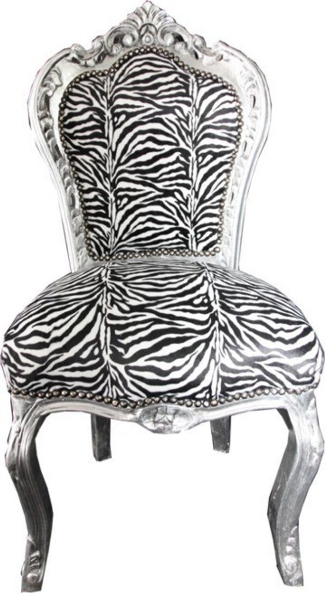 Casa Padrino Esszimmerstuhl Barock Barockmöbel - - Zebra Silber Stuhl Möbel Esszimmer 