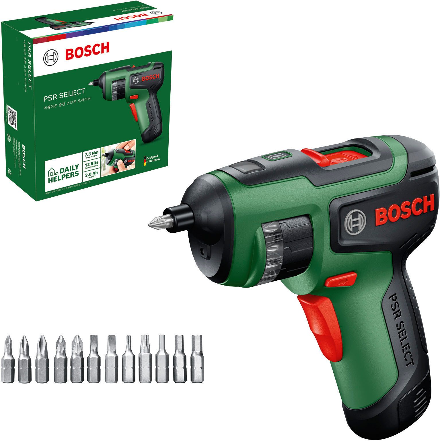 Bosch Home & Garden Akku-Schrauber PSR SELECT, 7,5 Nm, (Wiederaufladbarer 4V-Einschubakku und USB-Laden im Werkzeug), Magnetischer Bithalter mit Sechskantaufnahme