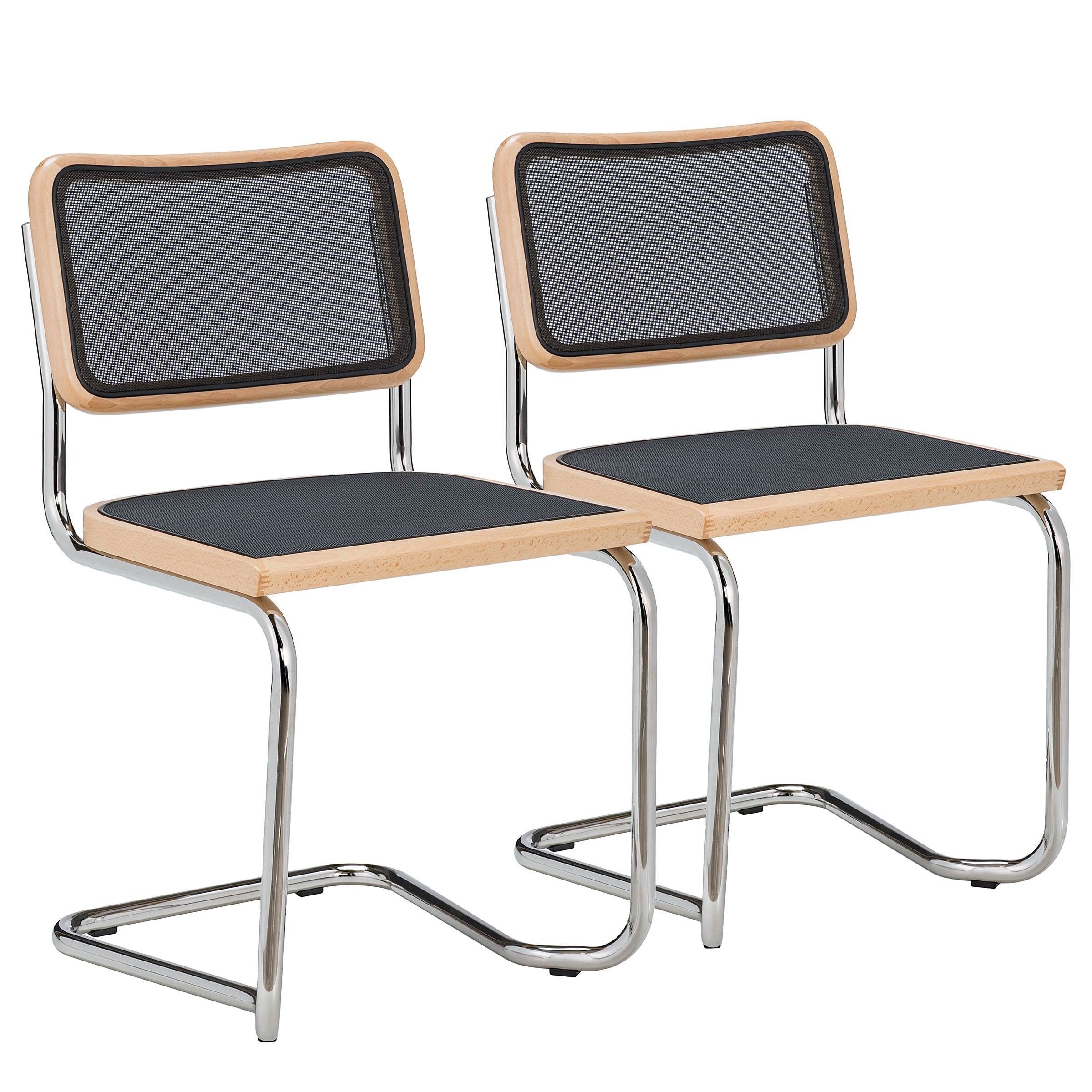 k-hometrends Freischwinger KOA (2er-Set), Designstühle aus Buche mit Mesh in schwarz – handgefertigt in Italien