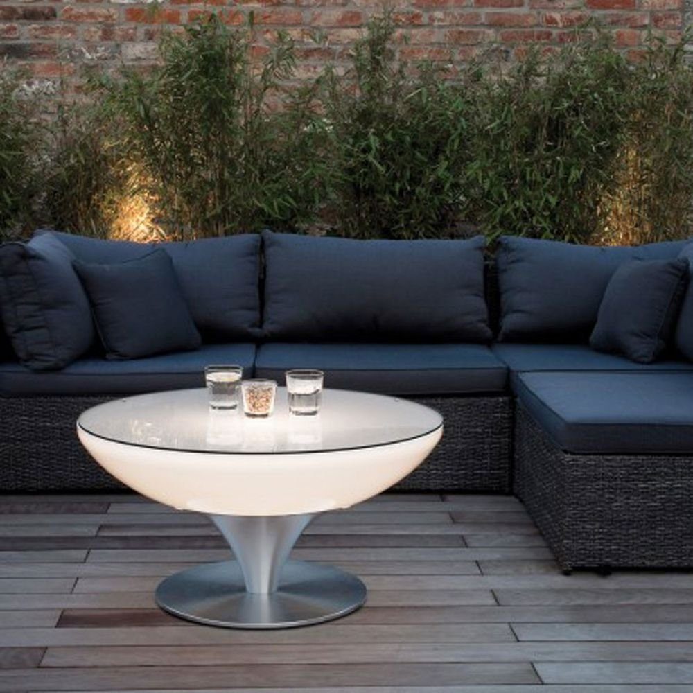 Moree Gartenleuchte Lounge Table Outdoor 45cm Alu-Gebürstet, Weiß, Transluzent