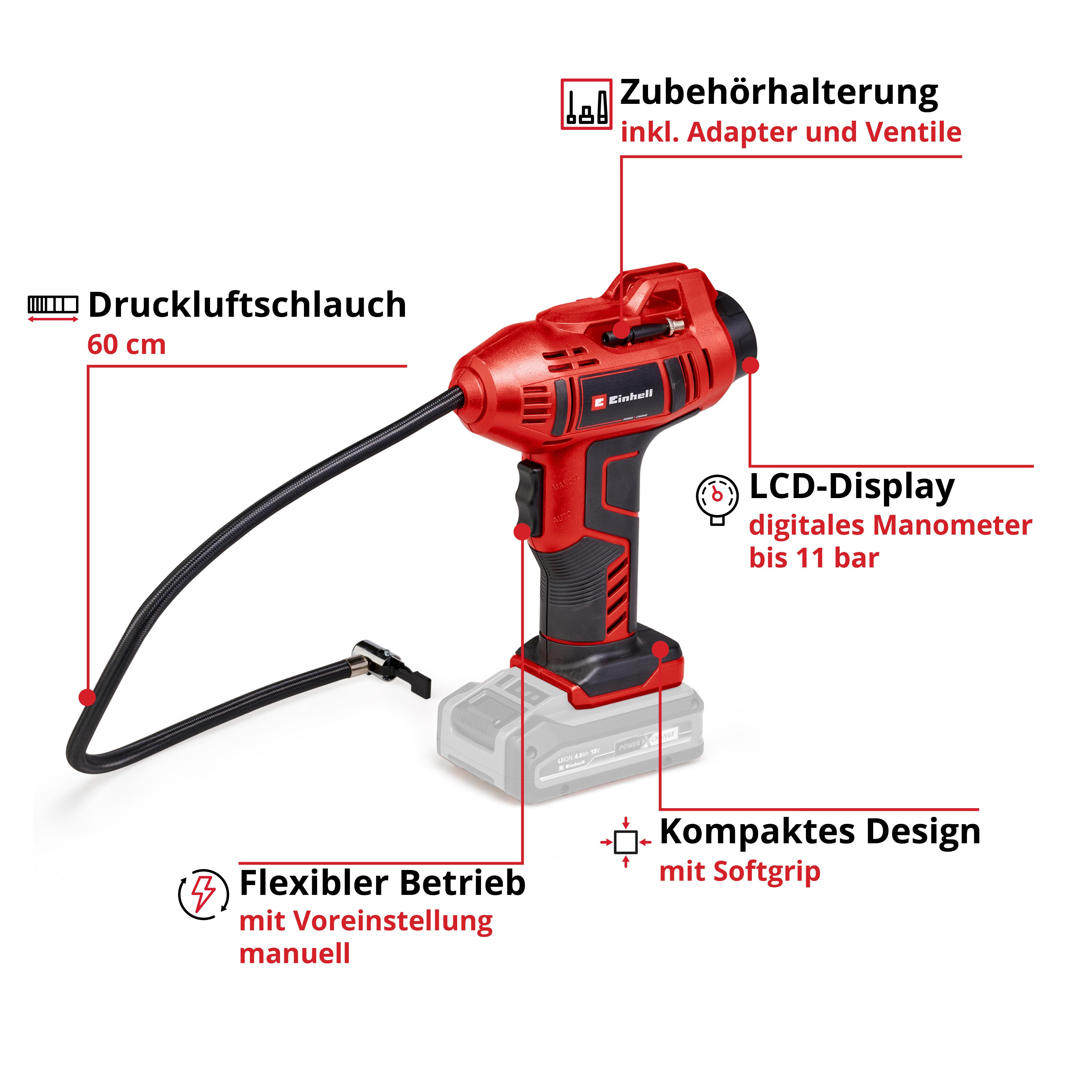 Einhell Akku-Schlagschrauber PROFESSIONAL Maschinen-Set TP-CW 18/350-C + CE-CC 18 Kit, (mit Akku-Autokompressor und PXC-Starter-Kit), Inkl. Akku und Ladegerät