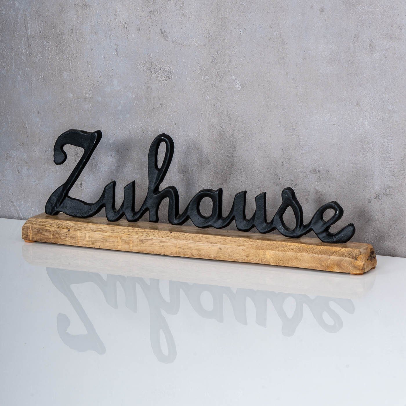 Levandeo® Deko-Schriftzug, Schriftzug Zuhause Mangoholz Metall Tischdeko