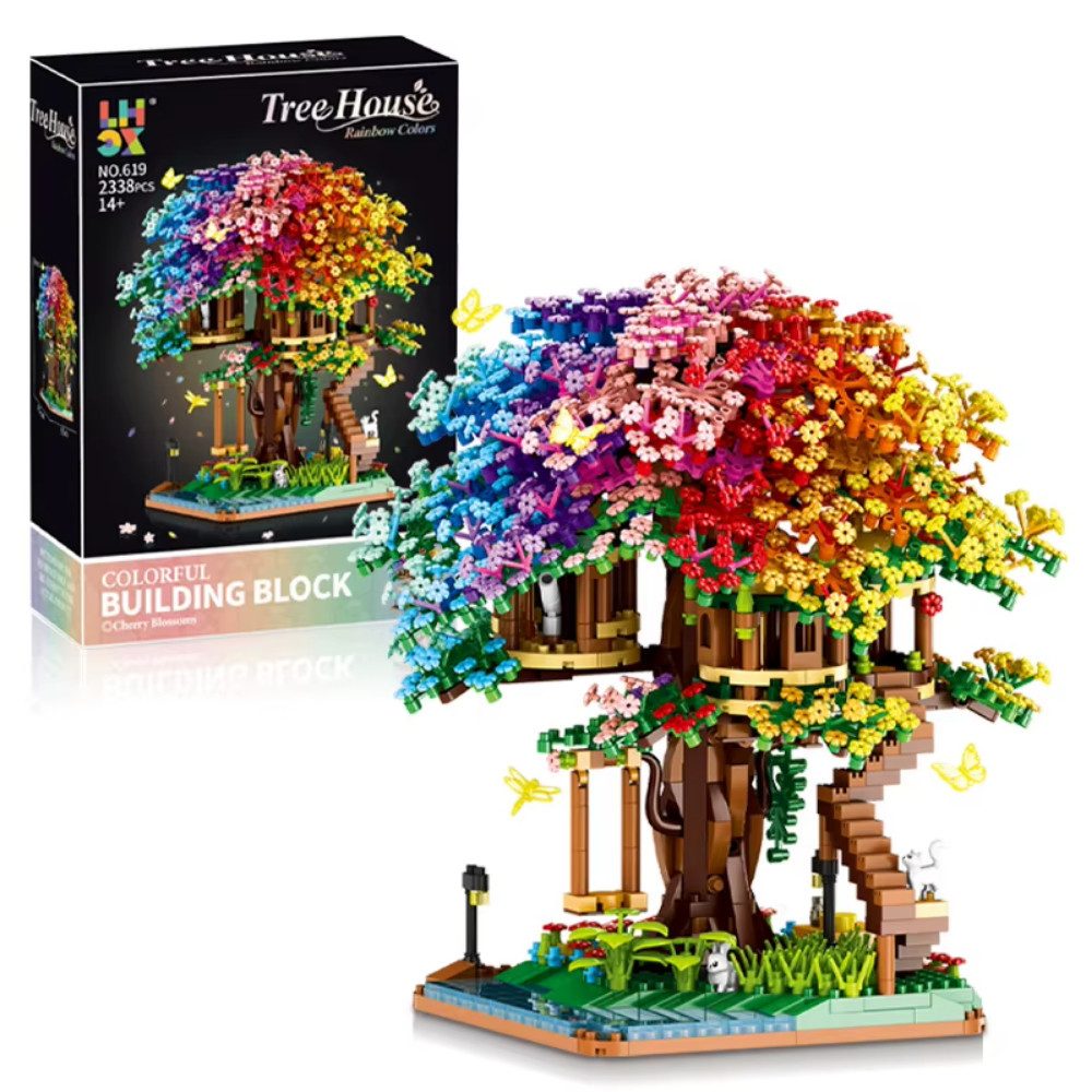 Athlix Baumhaus-Bauset DIY Regenbogen-Farben Klemmbausteine Spielbausteine, (2338 St), anspruchsvolles und detailreiches Bauerlebnis