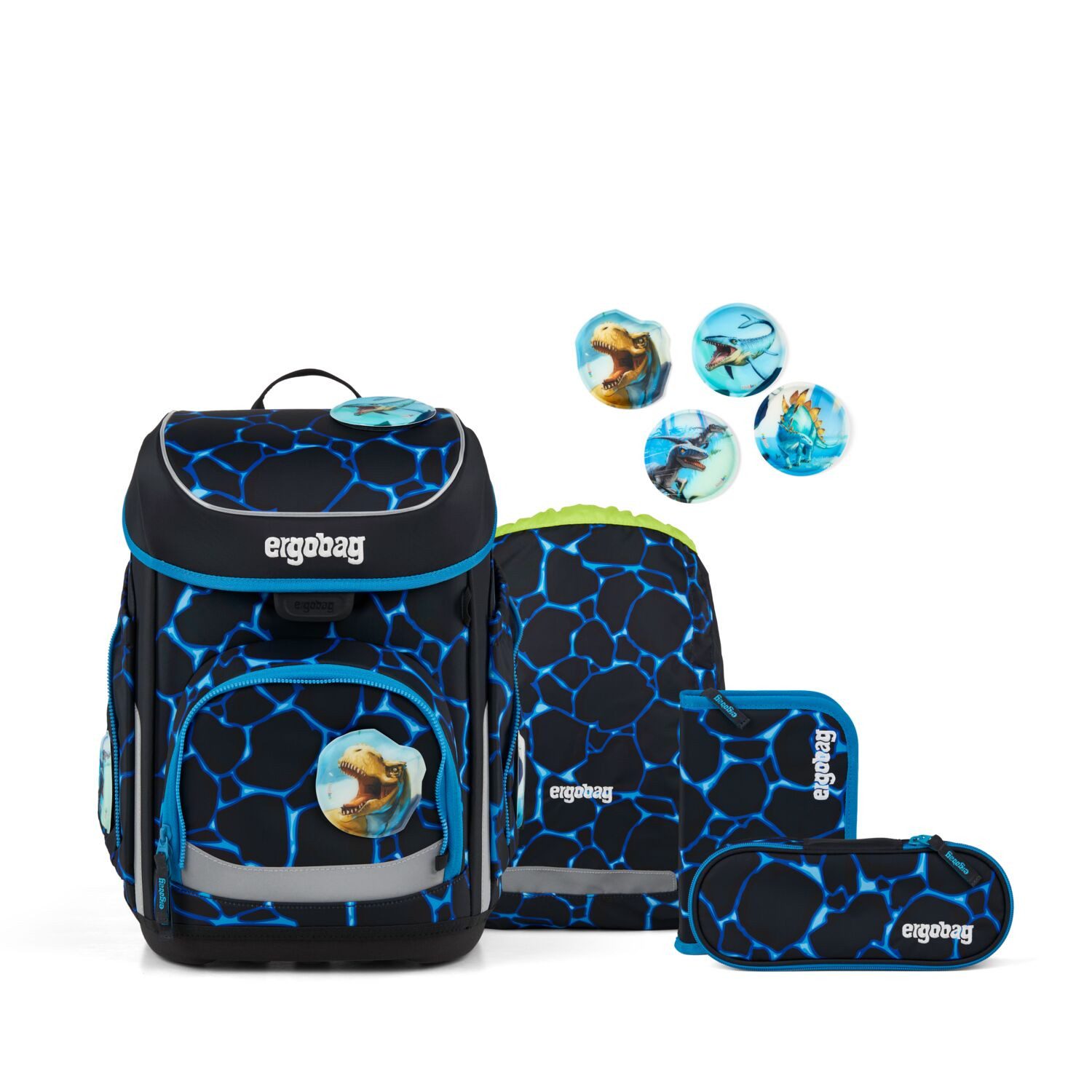 ergobag Schulranzen Schulranzen-Set CUBO Bärassic Garden 5-teilig (5-teilig), ergonomisch, höhenverstellbar, Your-Size-System, ab 1. Klasse