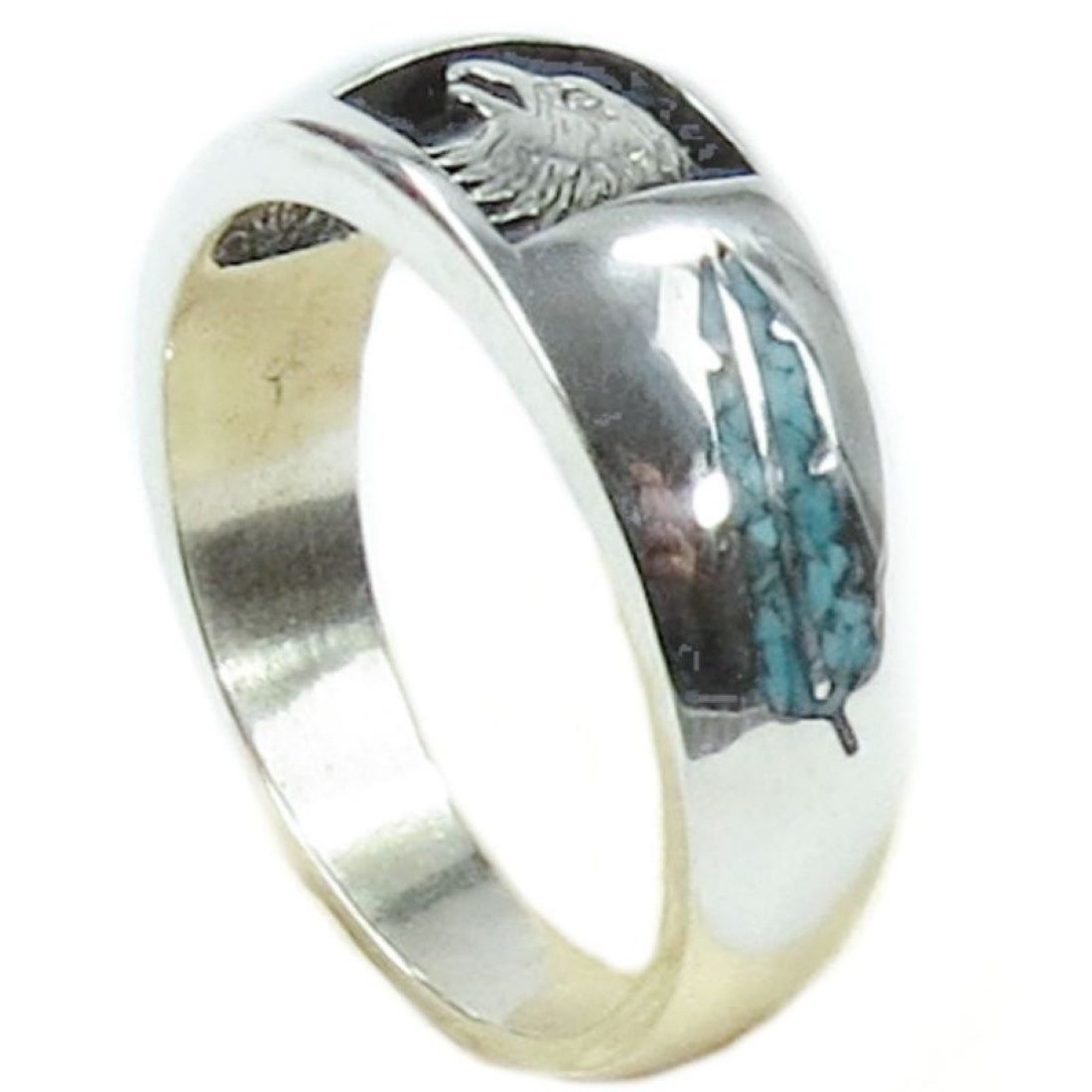 Native Dreams Fingerring Bandring Adler und Federn, 925 Sterling Silber Navajo Handarbeit