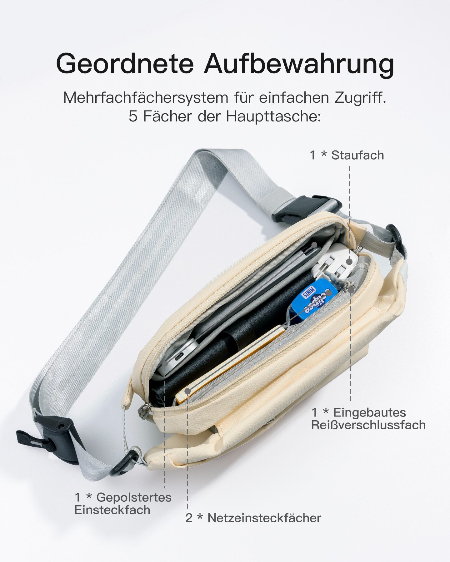 Inateck Umhängetasche Bauchtasche 4L, Stylische Sling Bag Herren Damen, Schultertasche, für Reise Schule Wandern, Wasserdicht