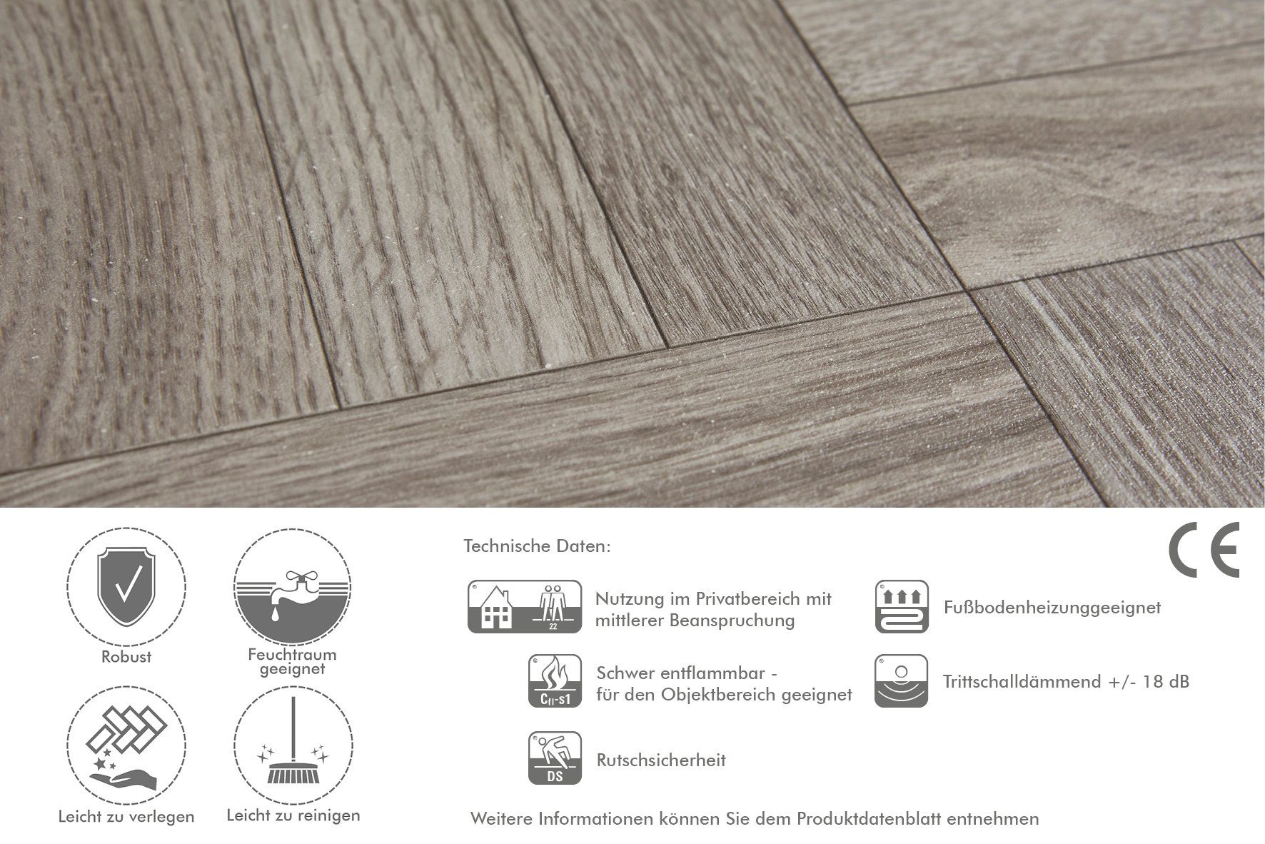 Bodenbelag oder 400 mm 2,8 cm, Meterware dunkelbraun Stärke 200 PVC Vinylboden Breite Holzoptik, cm Andiamo