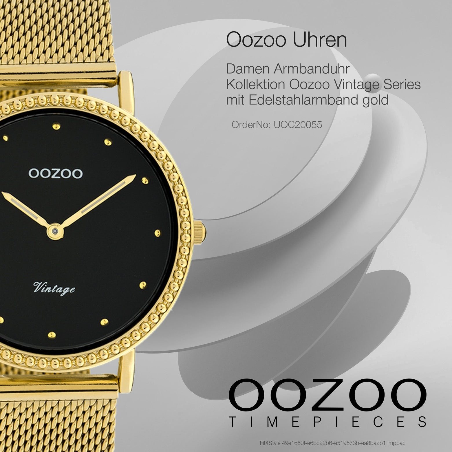 OOZOO Fashion-Style Damenuhr Oozoo Damen mittel gold, Armbanduhr (ca. Quarzuhr 34mm) rund, Edelstahlarmband,