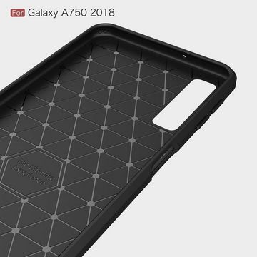 CoverKingz Handyhülle Hülle für Samsung Galaxy A7 (2018) Handyhülle Cover Silikon Case, Carbon Look Brushed Design