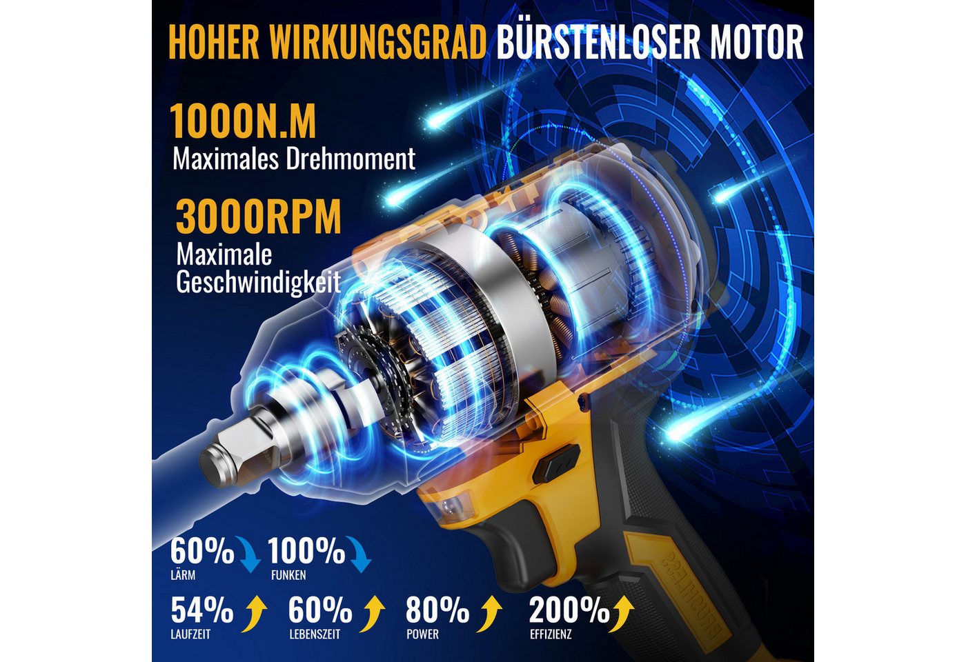 Thumbnail - CONENTOOL Akku-Schlagschrauber 21V Bürstenloser, Hohes Drehmoment Schlagschrauber, 3000 U/min, 1000 Nm, (Set, 11-tlg., m...