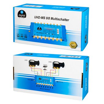 HB-DIGITAL SAT-Multischalter Multischalter SAT UHD-MS 9/8 bis zu 8 Teilnehmer Multiswitch, Der Multischalter 9/8 arbeitet ausschließlich mit Quattro LNB´s