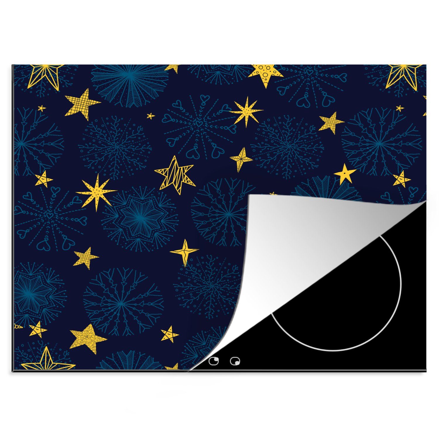MuchoWow Herdblende-/Abdeckplatte Sterne - Schnee - Muster - Weihnachten, Vinyl, (1 tlg), 60x52 cm, Mobile Arbeitsfläche nutzbar, Ceranfeldabdeckung